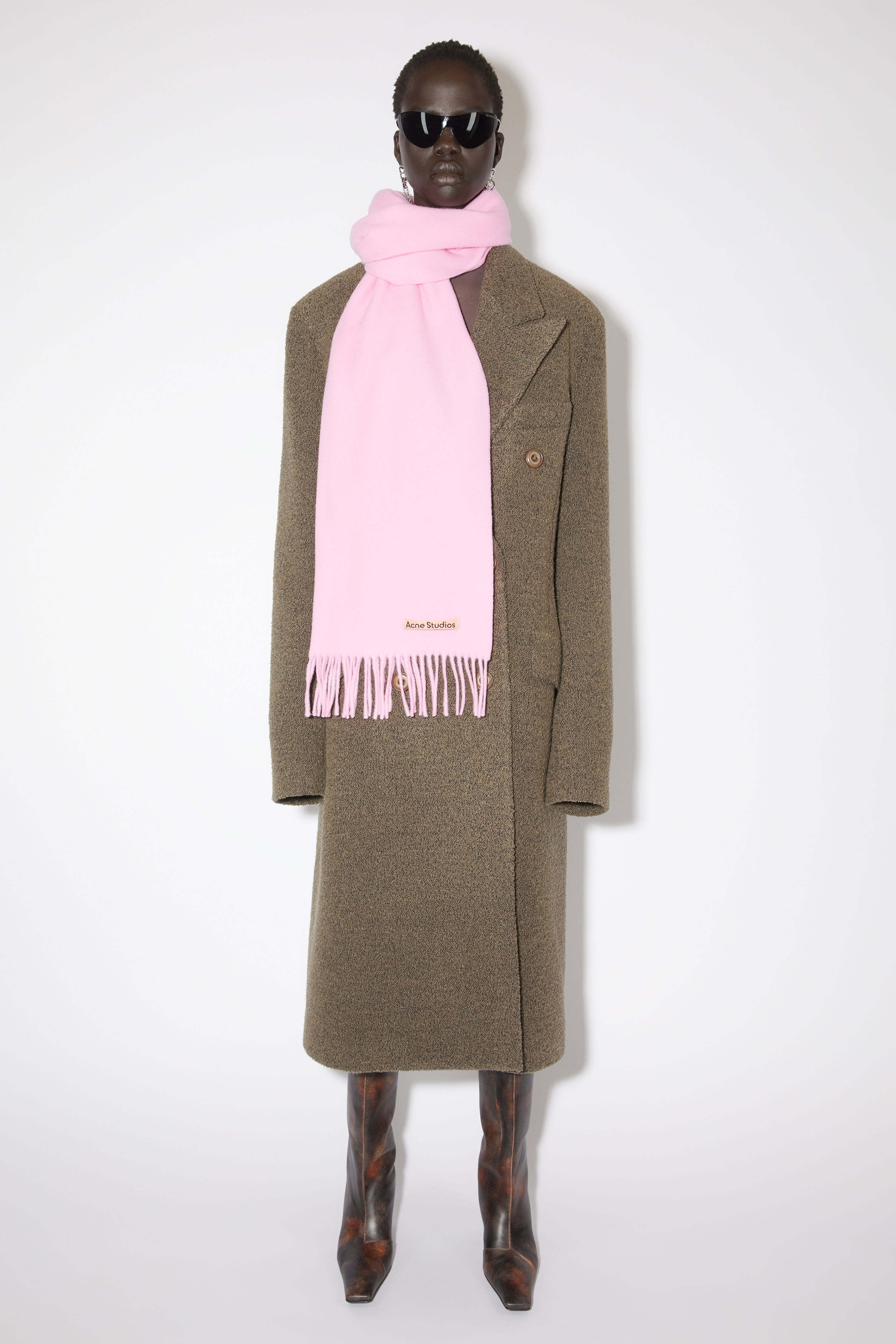 Fringe wool scarf – Narrow - Bubble Pink - 2