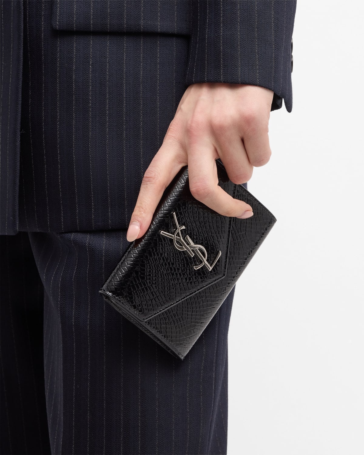 Small YSL Flap Wallet in Python-Embossed Leather - 4