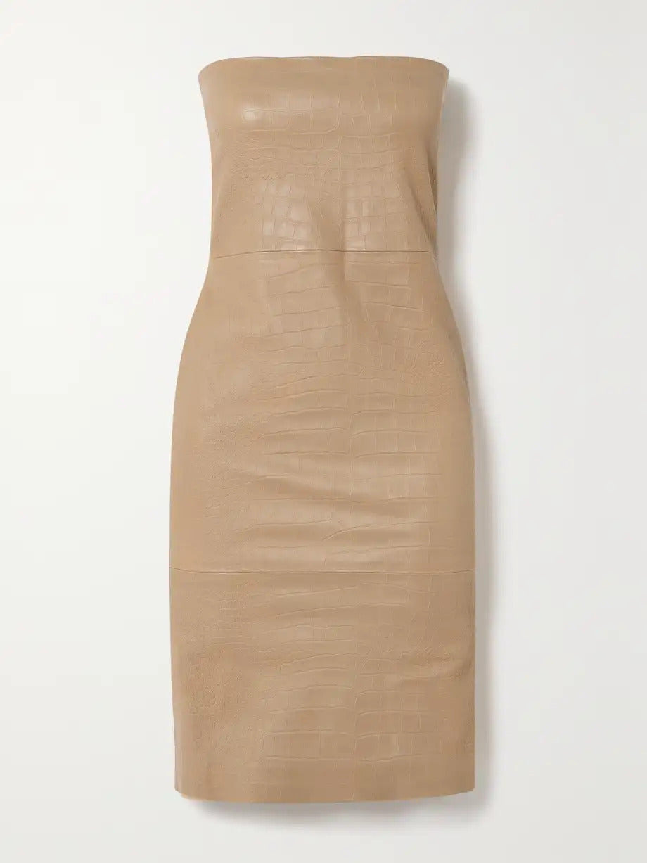SAHARA EMBOSSED LEATHER PENCIL DRESS - 4
