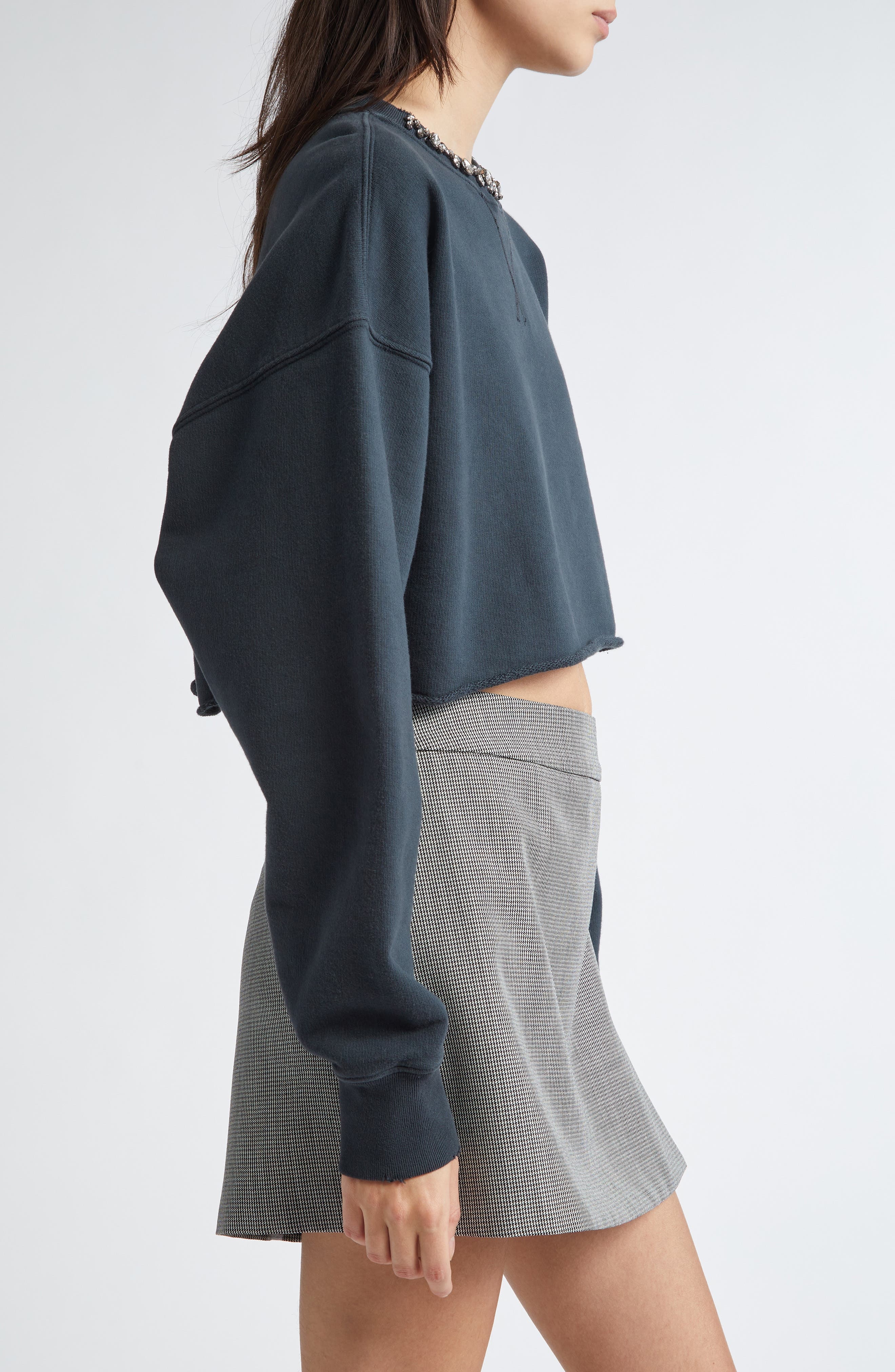 Golden Goose Crystal Embellished Cotton Crop Sweatshirt in Washed Black at Nordstrom - 4