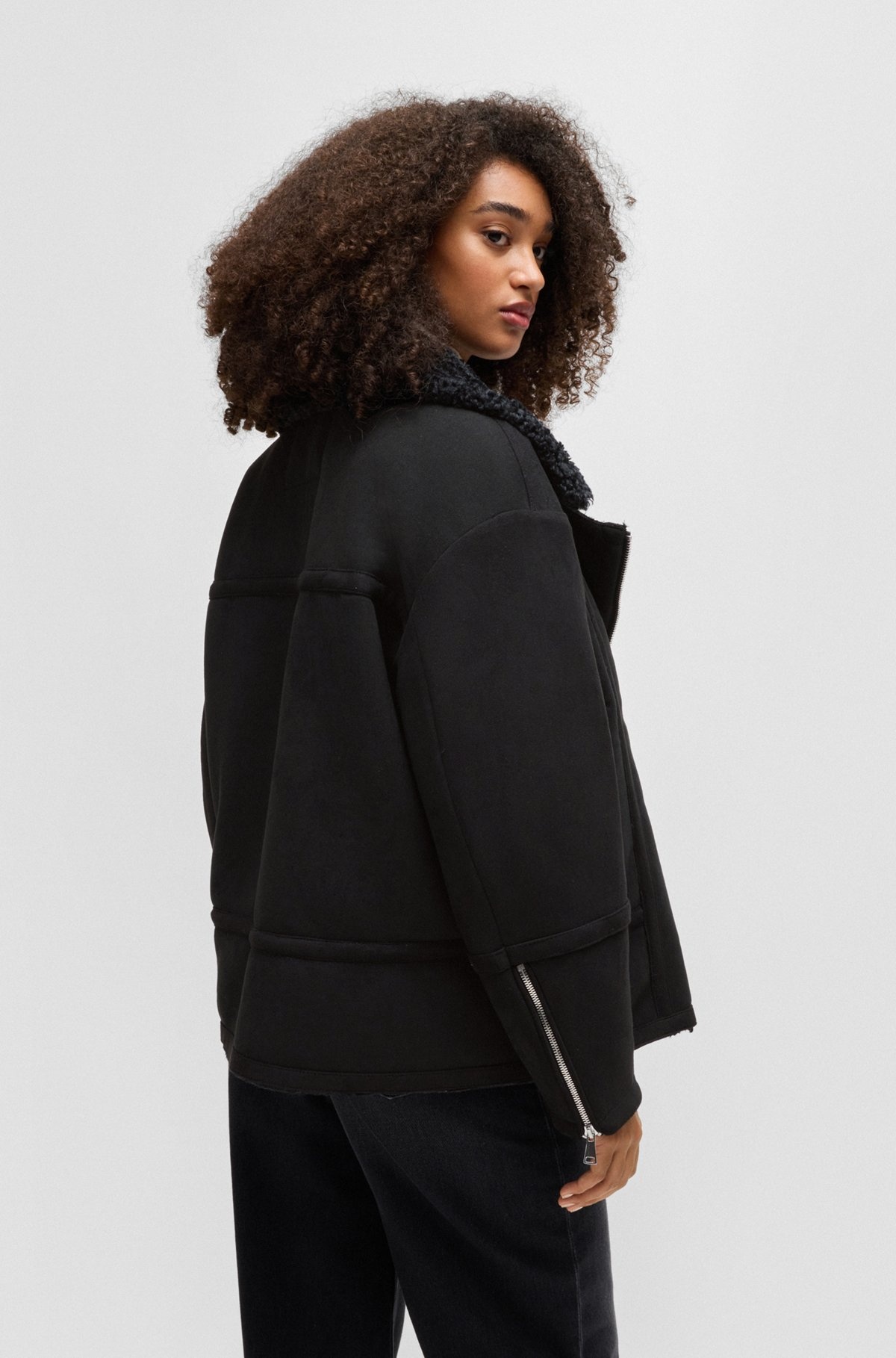 AVIATOR-STYLE JACKET IN FAUX SUEDE WITH FAUX SHEARLING - 4