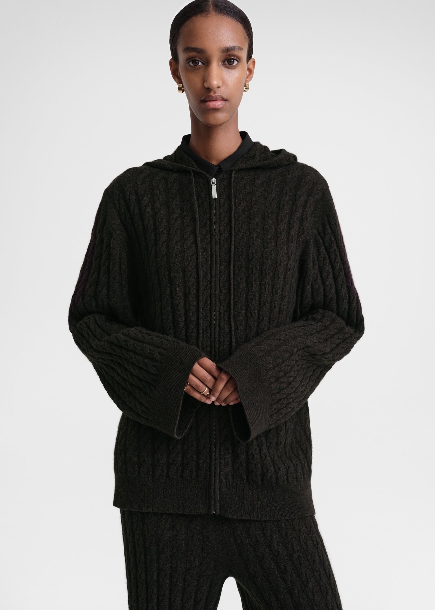 Cable knit hoodie espresso - 5