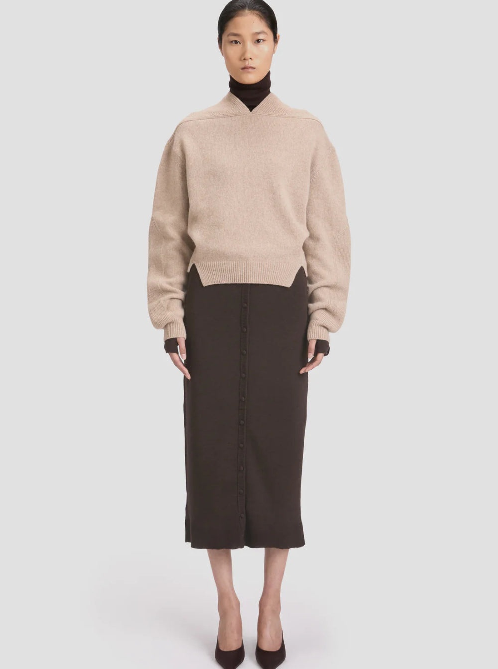 Victoria Beckham Women Beige Knit Sweater With V Neck On Front And Rear In Cashmere And Wool Woman - 5