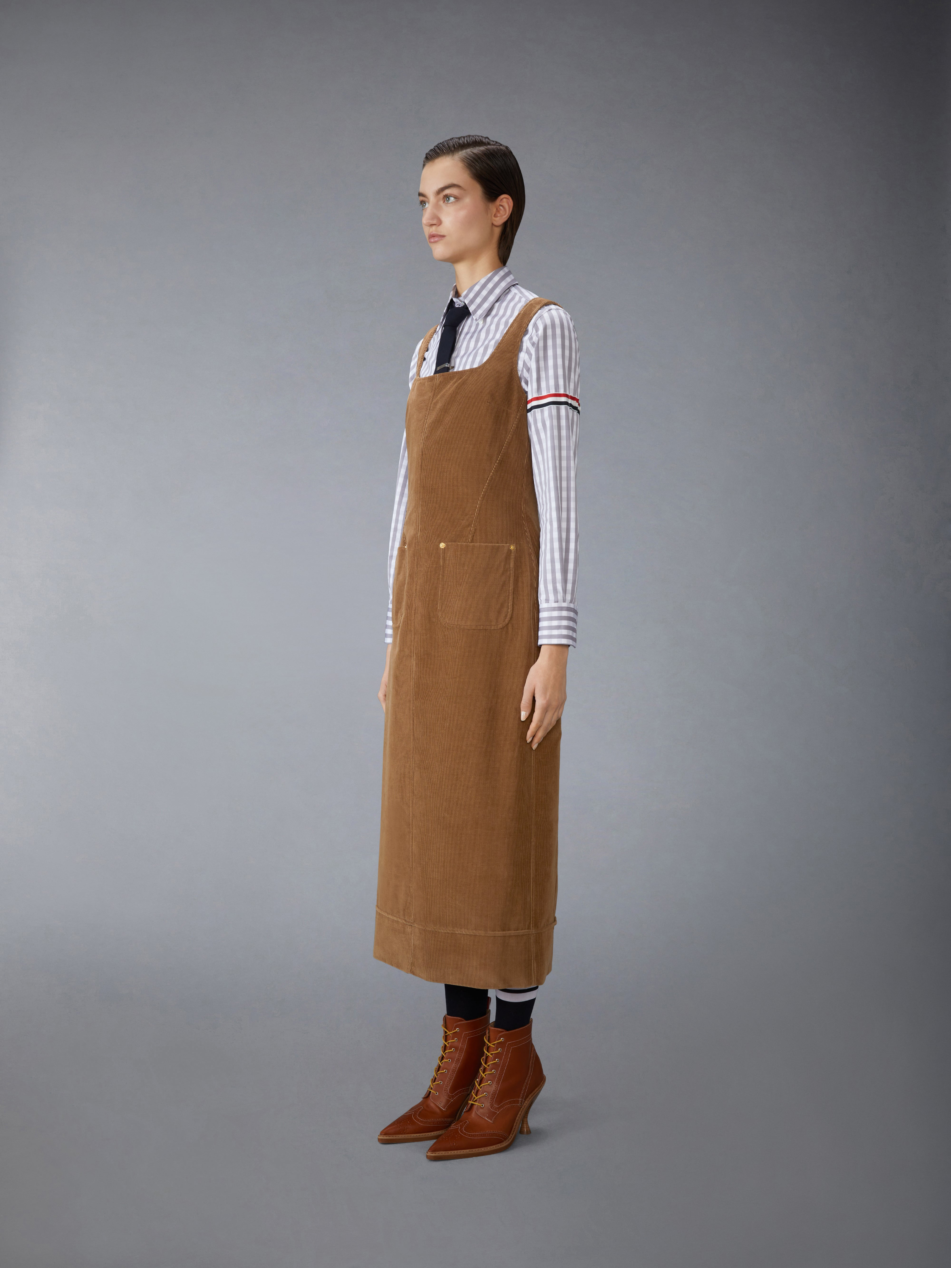 WALE CORDUROY SQUARE NECK COLUMN DRESS - 4