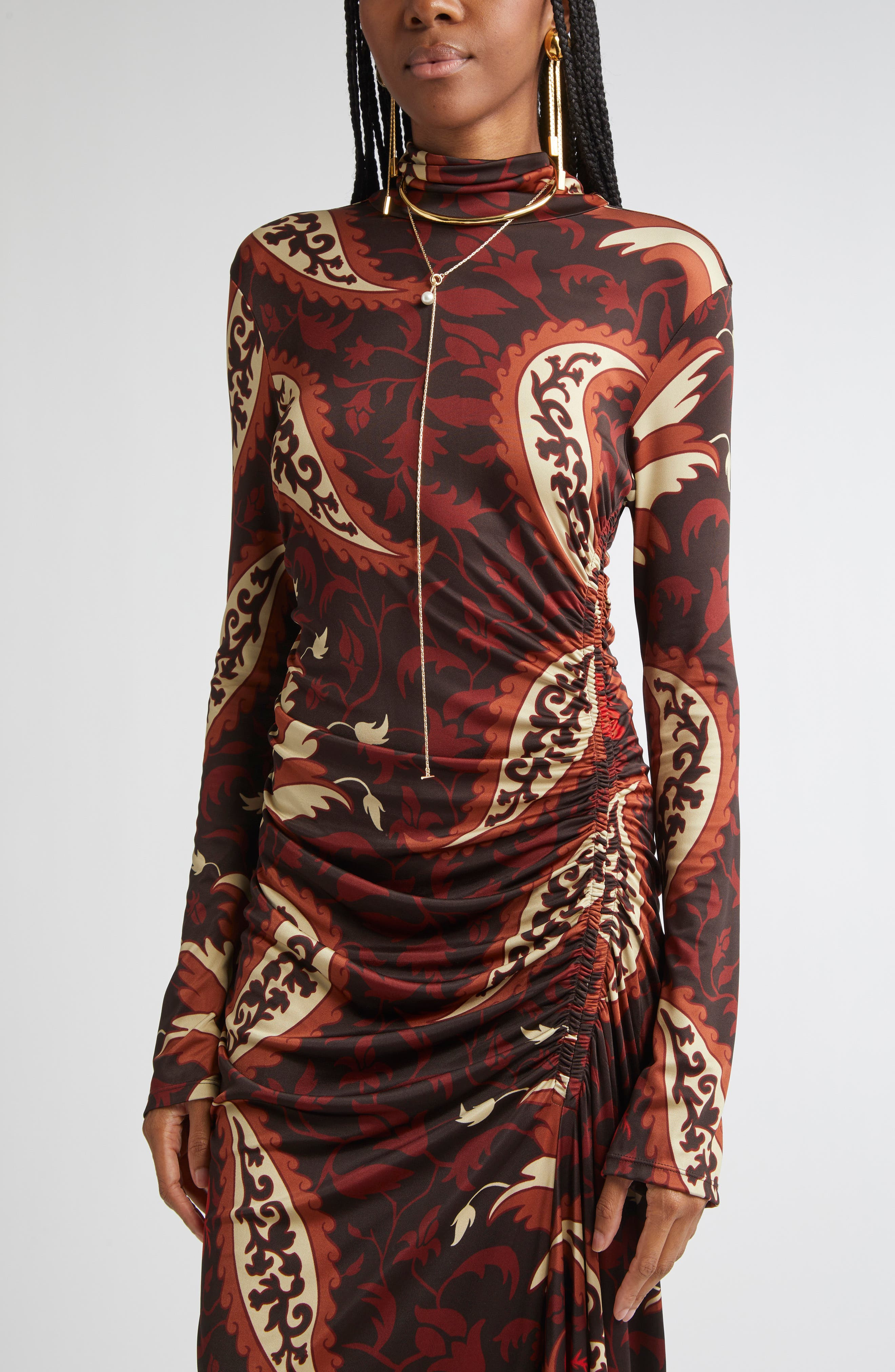 Johanna Ortiz Start Point Print Long Sleeve Jersey Maxi Dress in Black /Mocca /Sand /Red at Nordstro - 4
