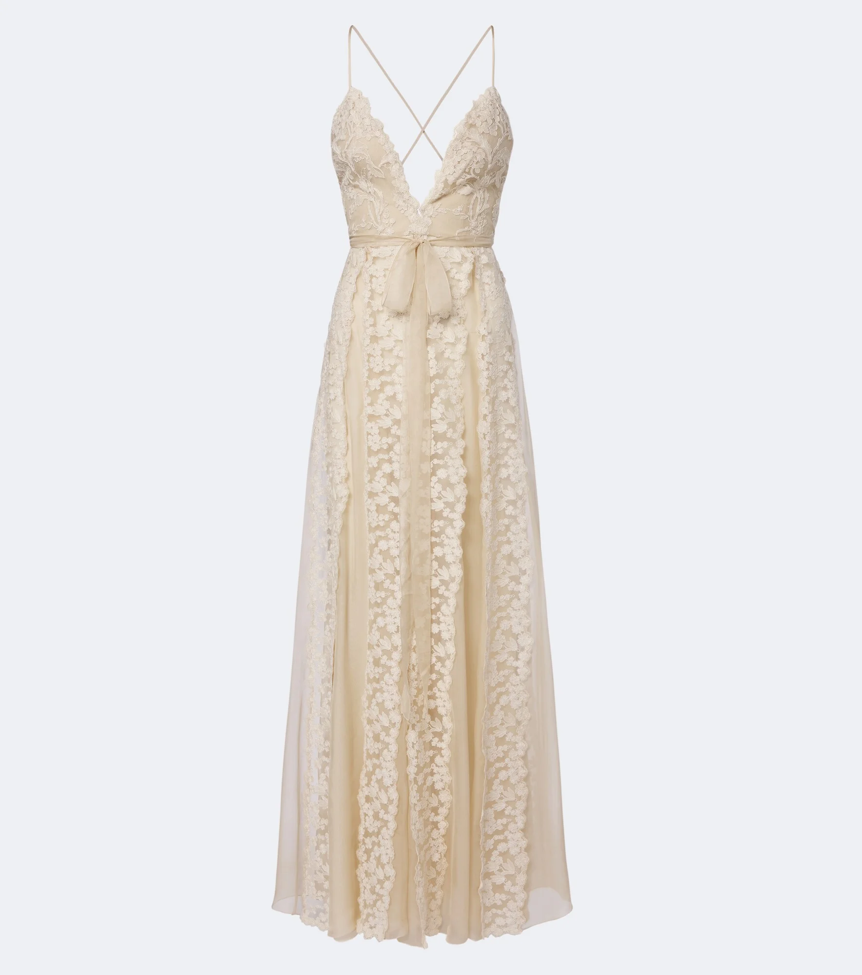 Silk chiffon and lace maxi dress - 1