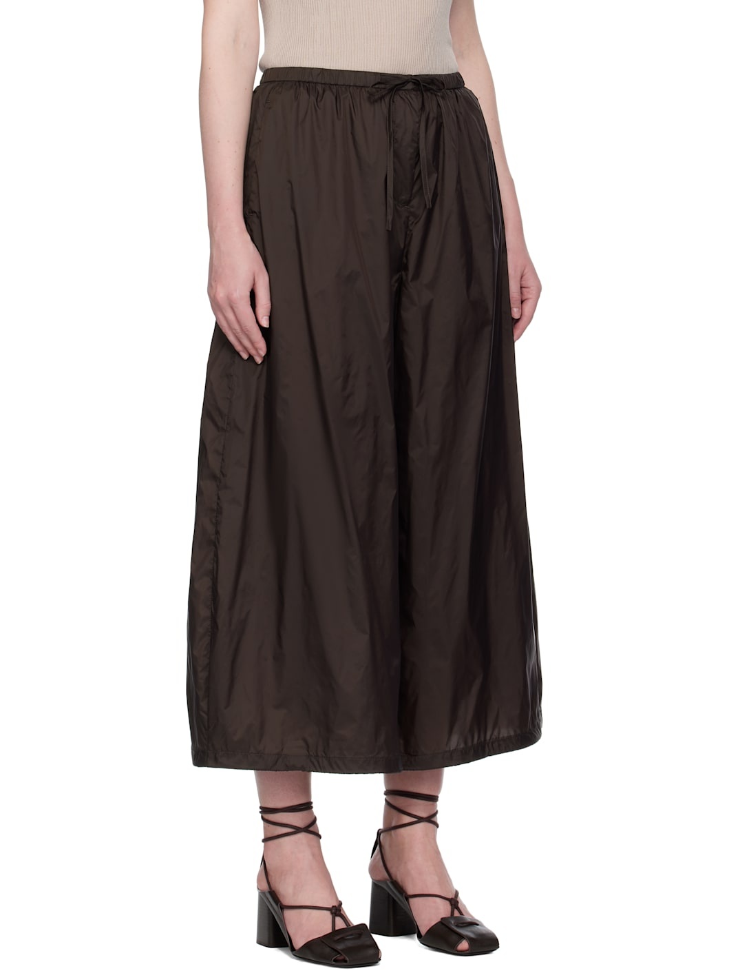 Brown Nylon Shirring Lounge Pants - 2