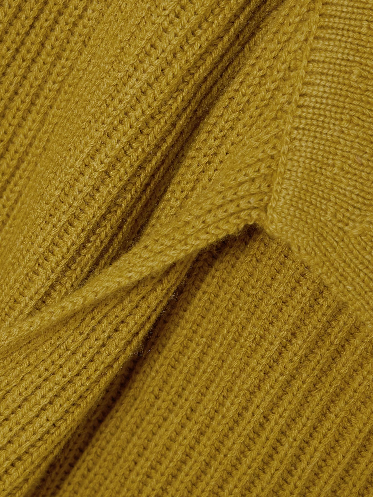 Ribbed wool, silk and cashmere-blend polo sweater Mustard - 4