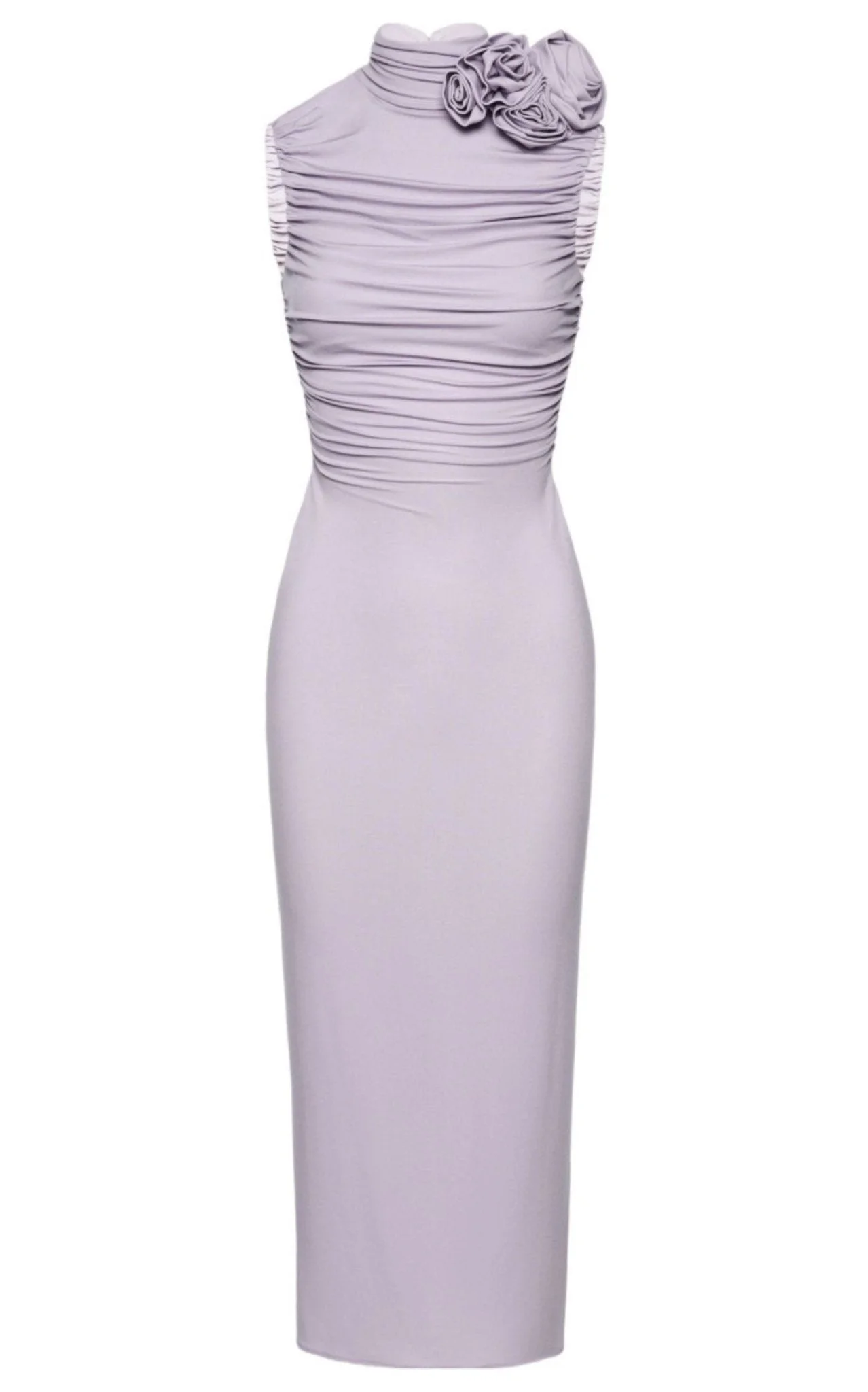 Mock Neck Ruched Midi Dress - 1