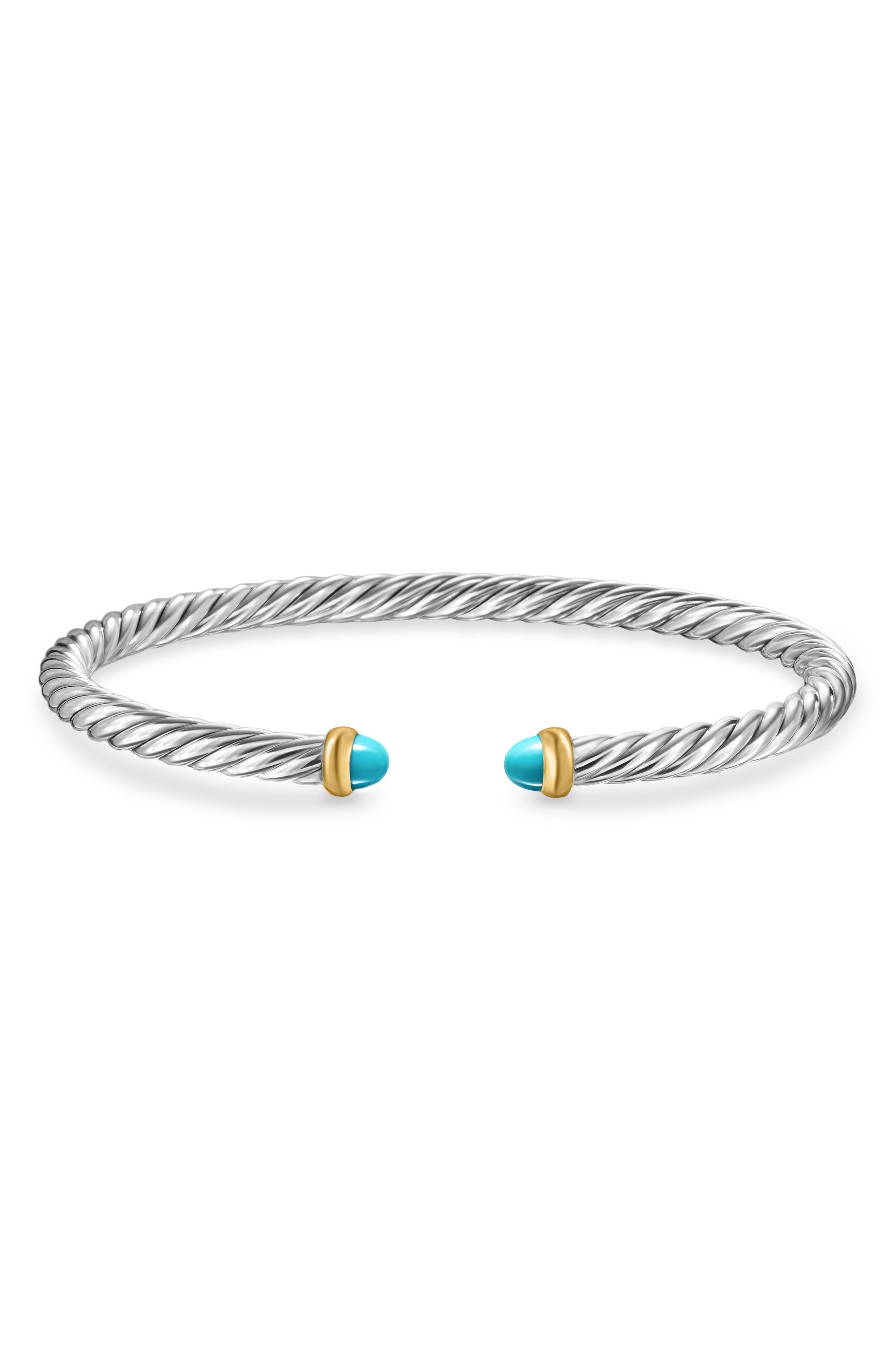 David Yurman Cable Flex Bracelet in Sterling Silver with 14K Yellow Gold, 4mm in Silver/Gold/Turquoi - 6
