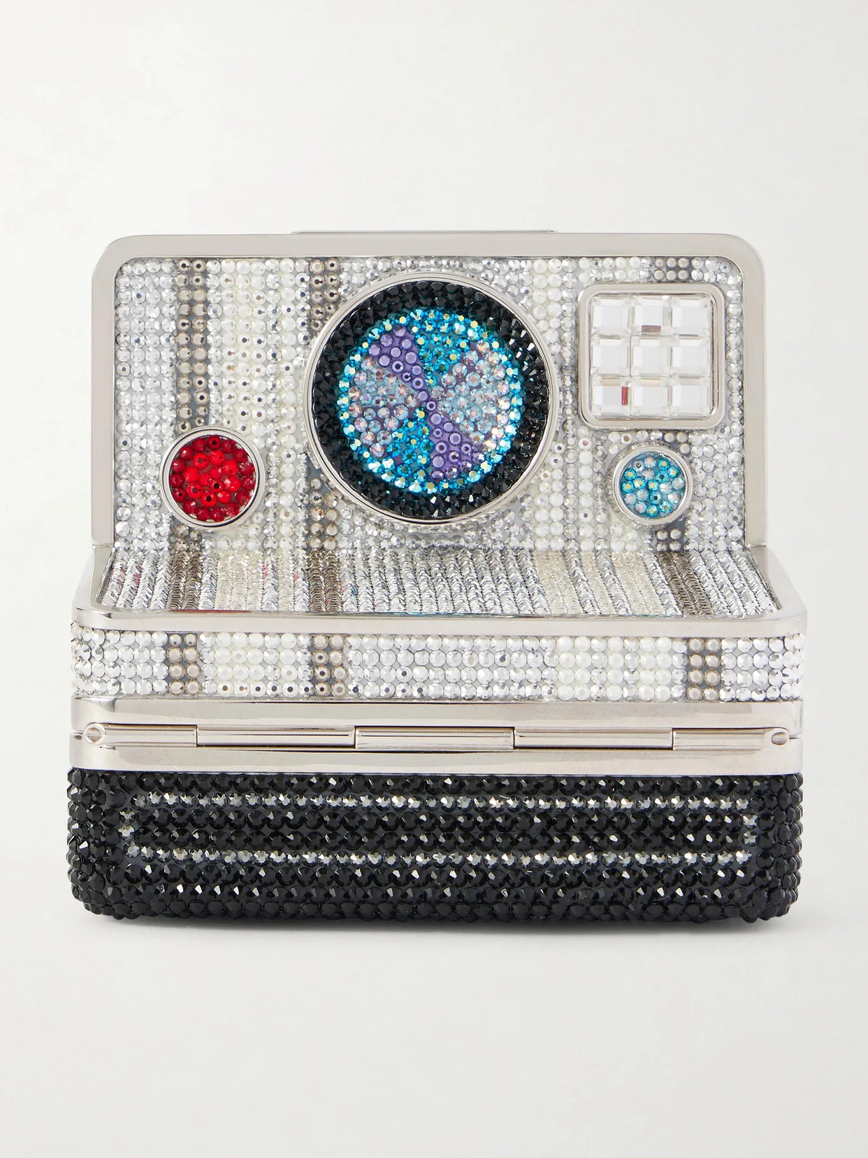 Image Crystal-embellished Silver-tone Clutch - 1
