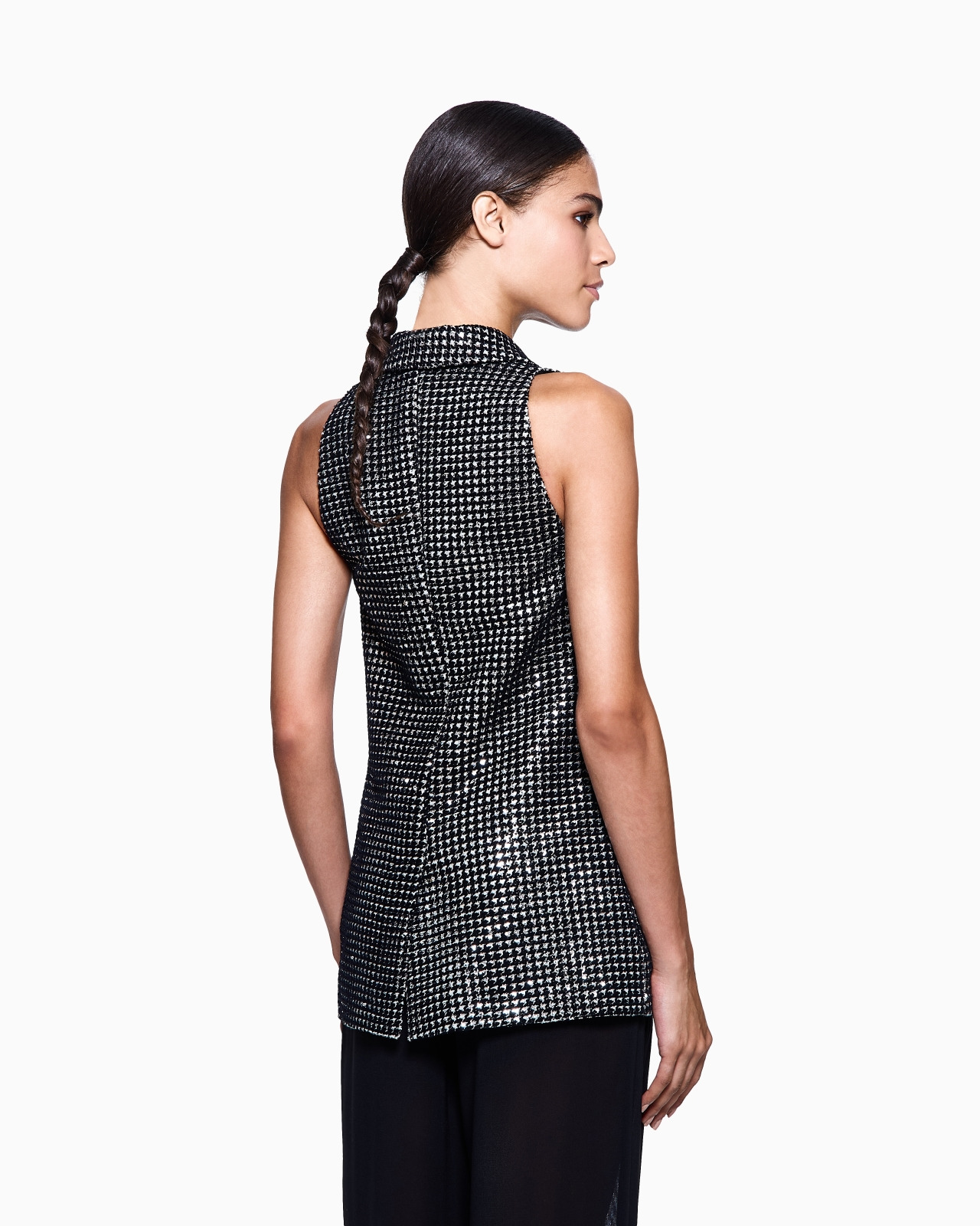 LONG JERSEY WAISTCOAT WITH A FLOCKED PRINT AND SEQUINS - 3