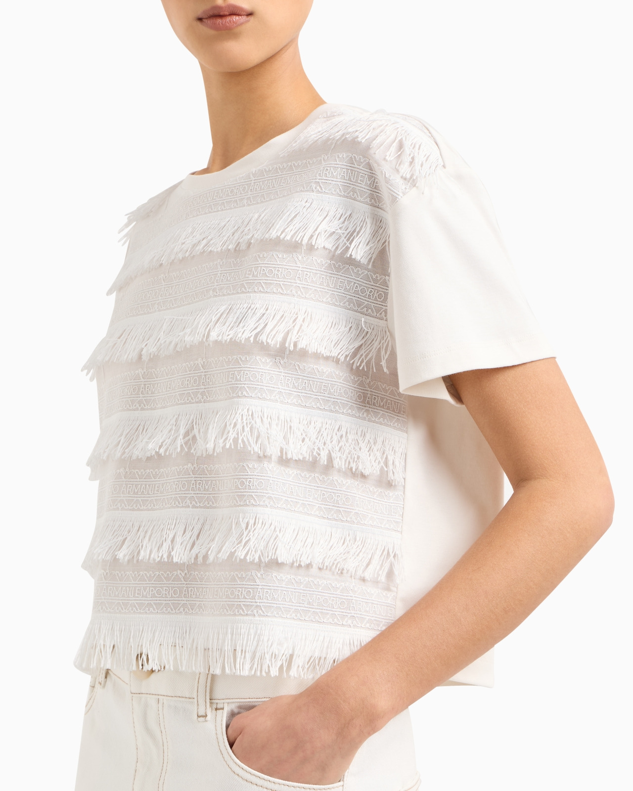 SUPIMA INTERLOCK JERSEY FRINGED T-SHIRT - 5