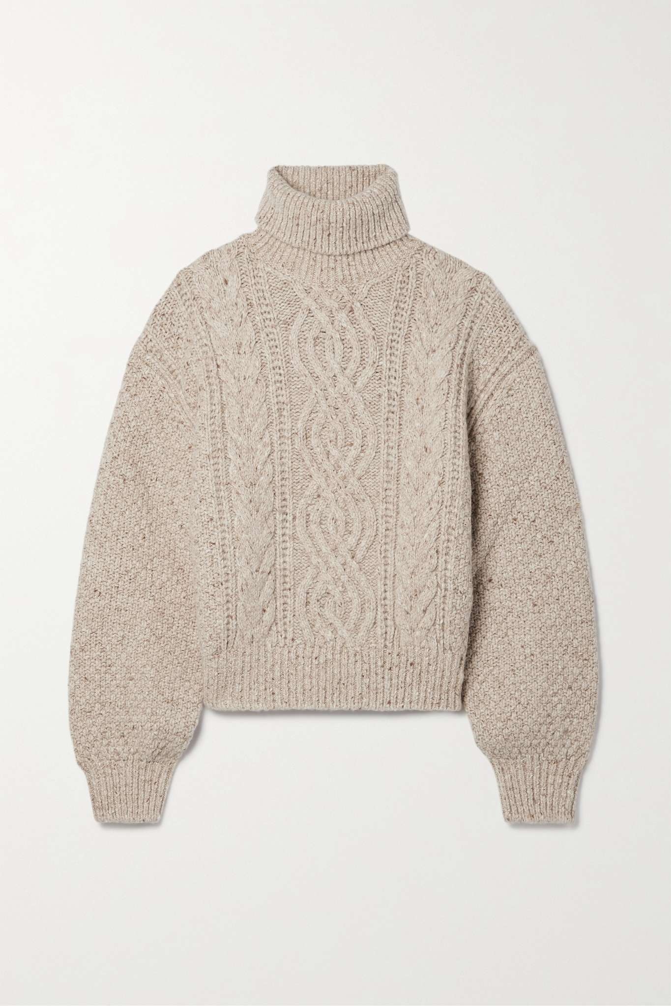 Cable-knit wool and cashmere-blend turtleneck sweater - 1