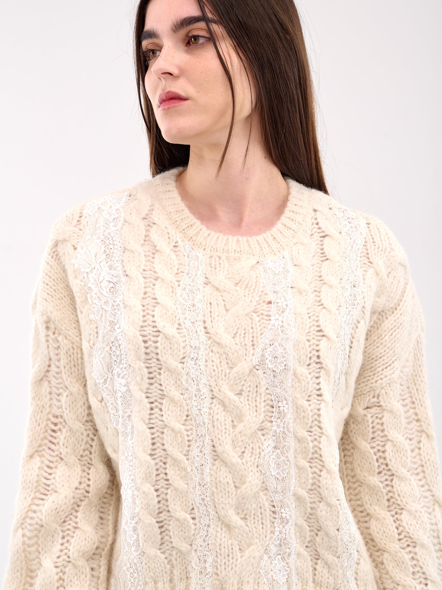 Lace Detailed Cable Knit Sweater - 4