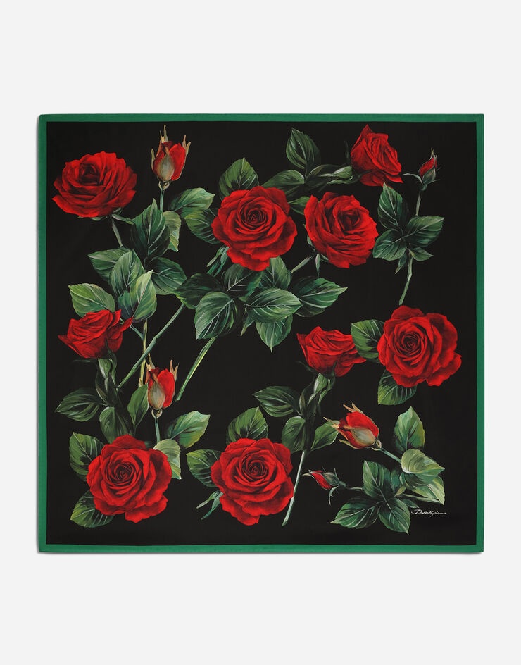 Twill scarf with red rose print (90 x 90) - 1