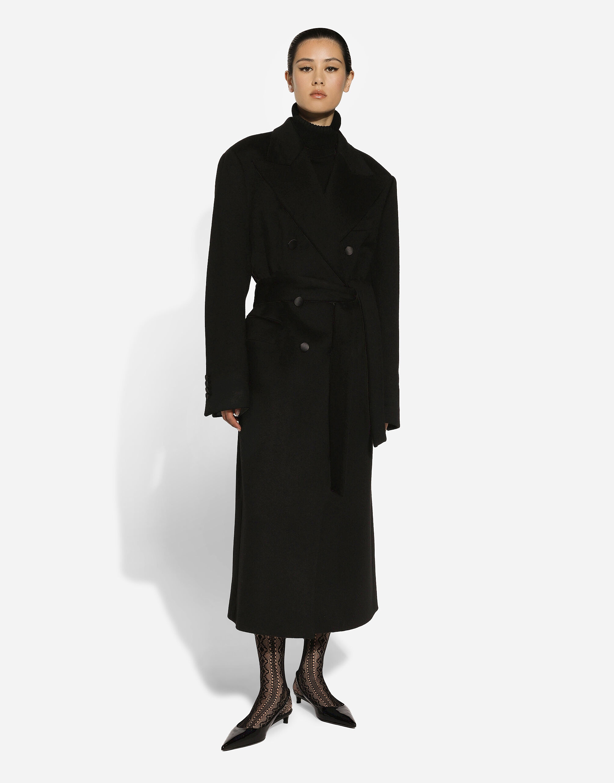 Double-breasted cashmere baize coat with belt - 6
