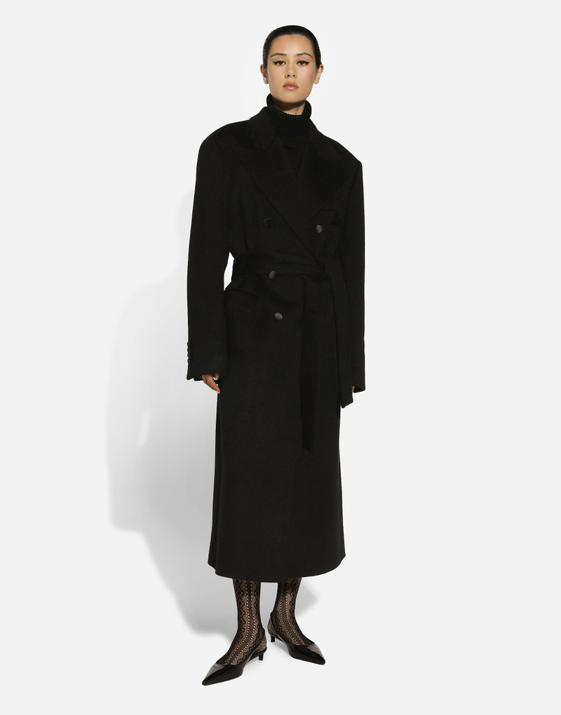 Double-breasted cashmere baize coat with belt 6
