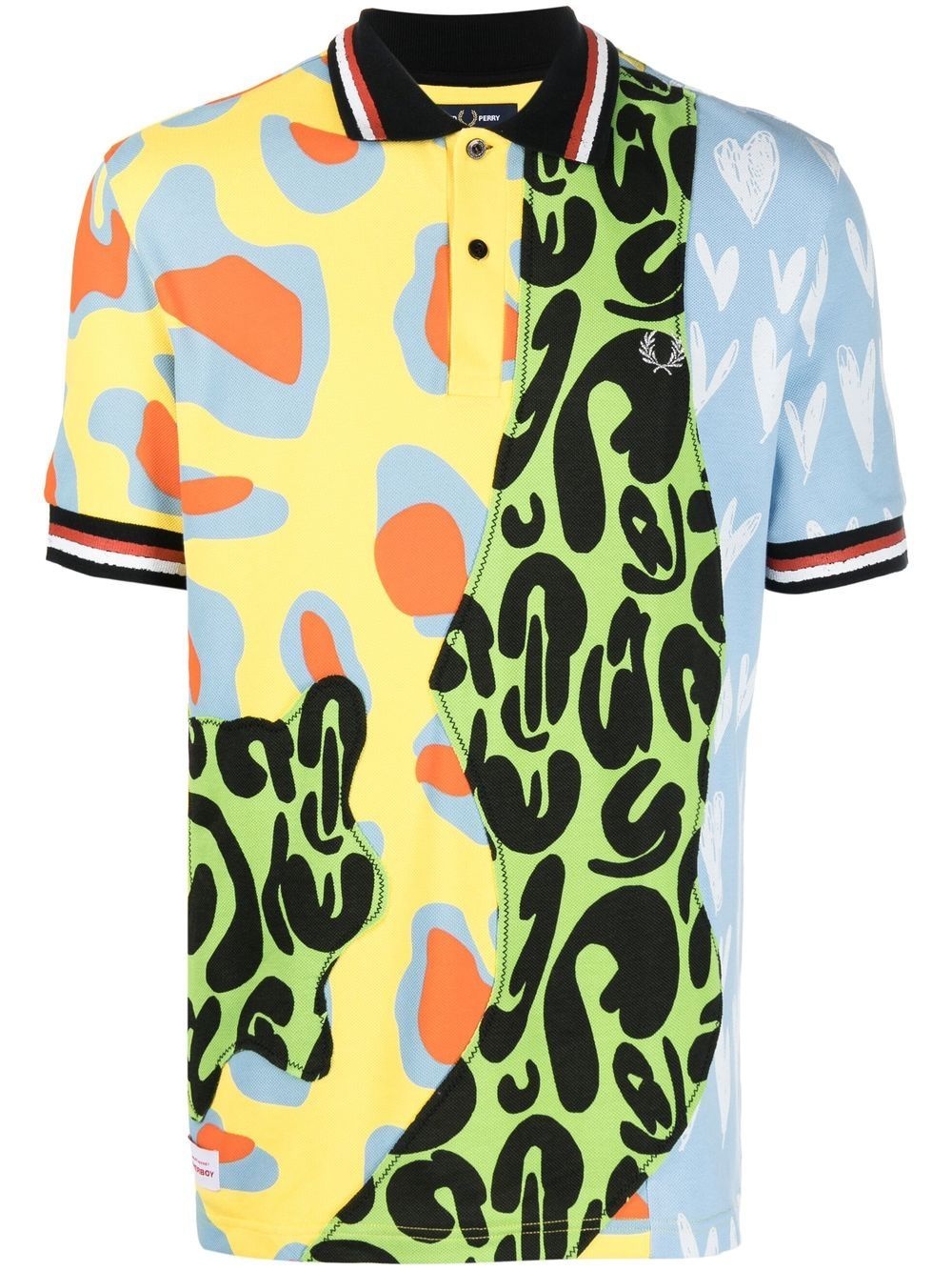 mixed-print short-sleeve polo shirt - 1