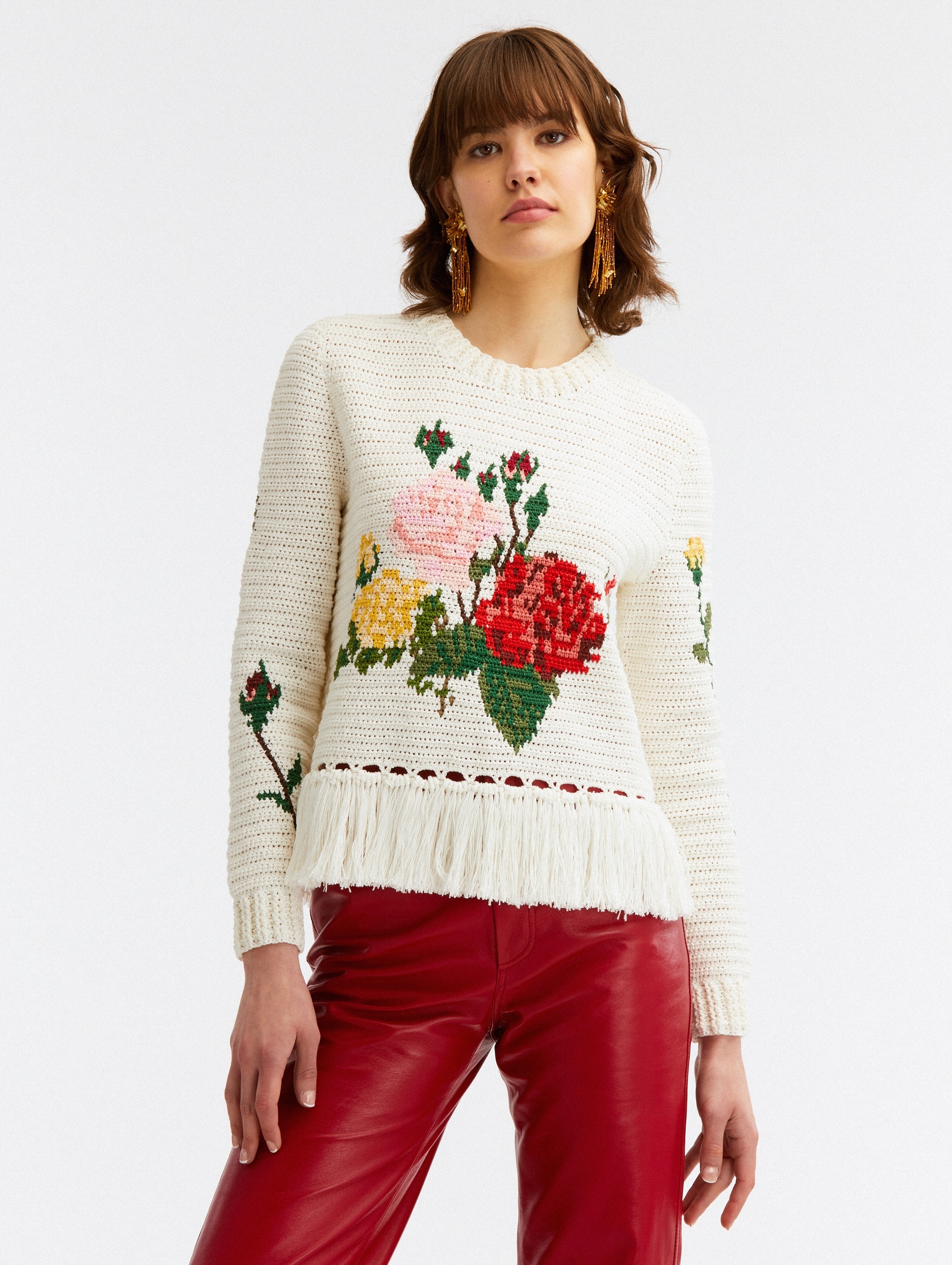 ROSE CROCHET FRINGE DETAIL PULLOVER - 2