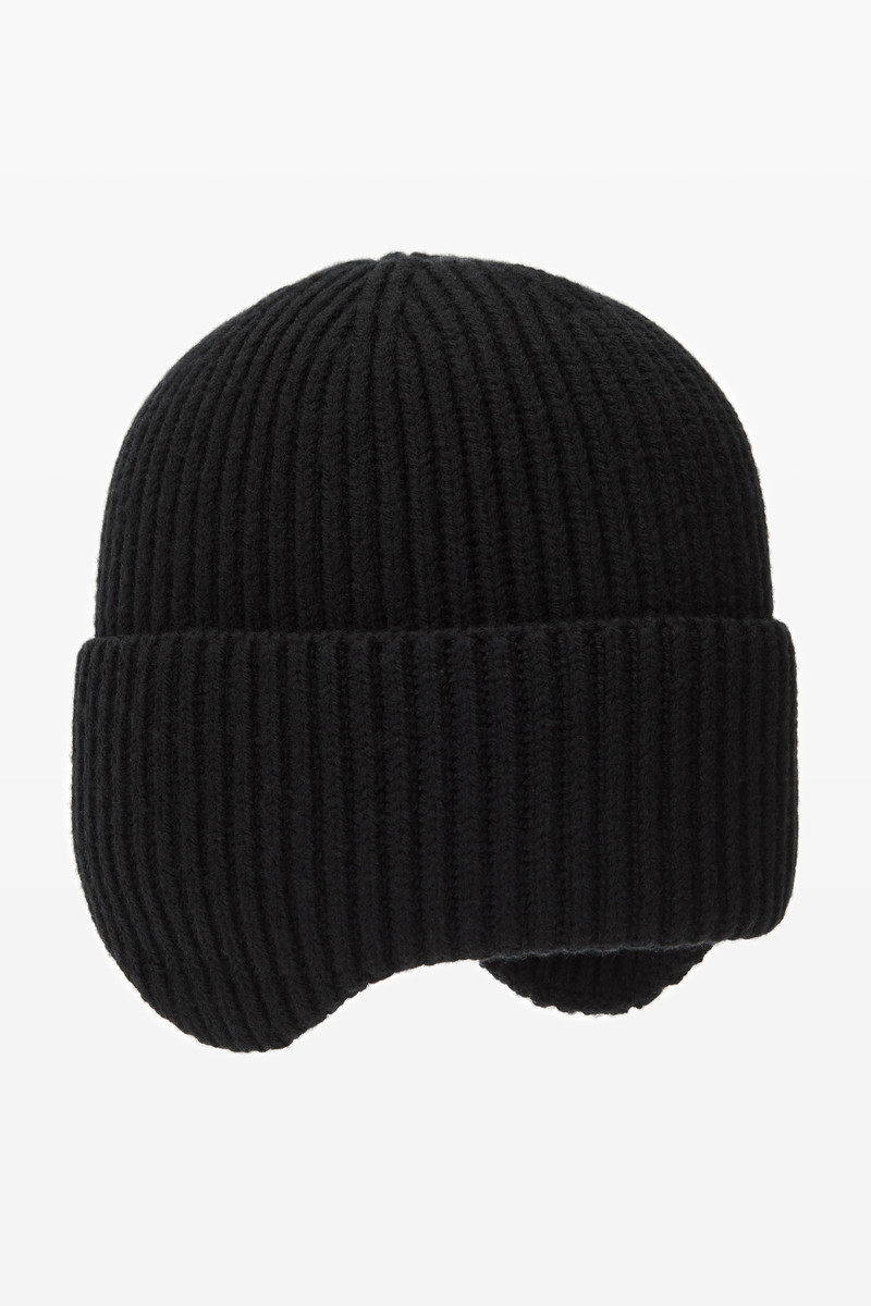 logo earmuff beanie in ribbed wool stretch 3