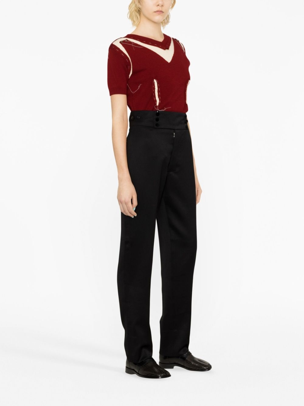 four-stitch wool tapered trousers - 3