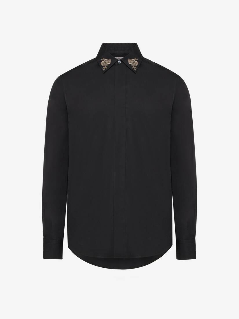 Men's Embroidered Collar Shirt in Black - 2