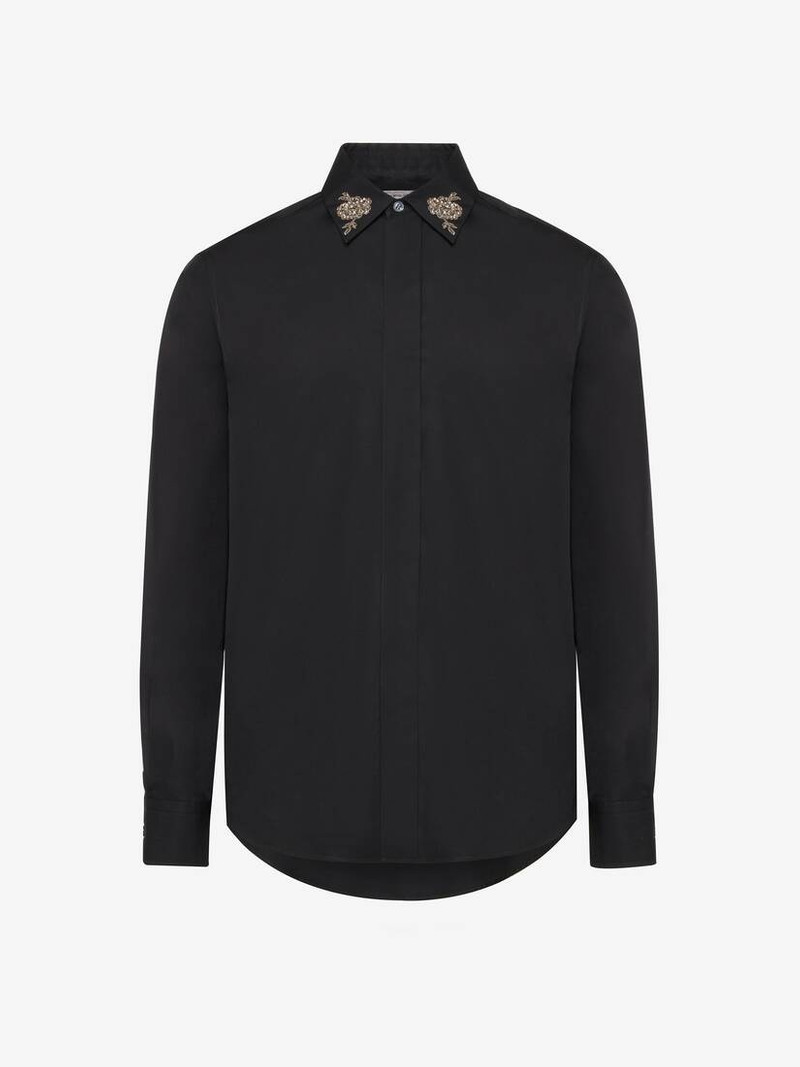 Alexander McQueen Men's Embroidered Collar Shirt in Black outlook