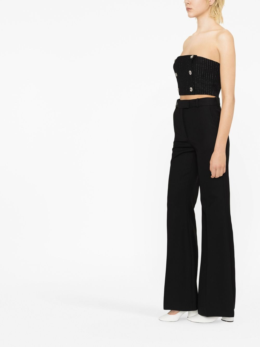 pinstripe crystal-embellished crop top - 4