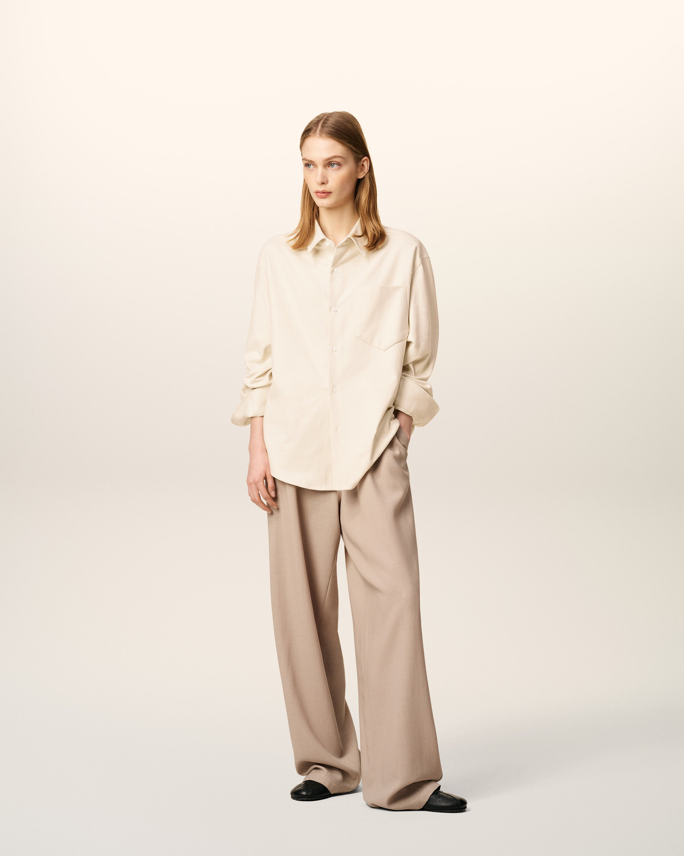 BEIGE COTTON EMBOSSED AMI DE COEUR BOXY SHIRT - 4