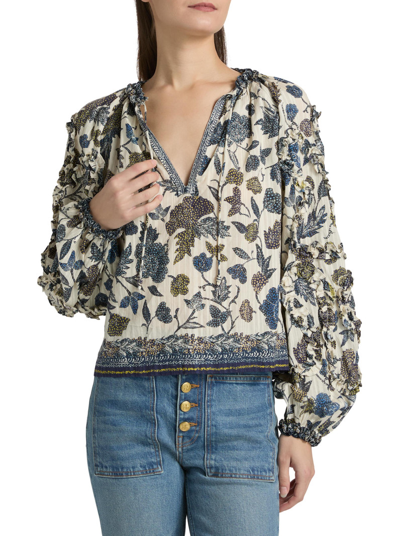 Women's Azrou Printed Ruffled Blouse - Porcelain 3
