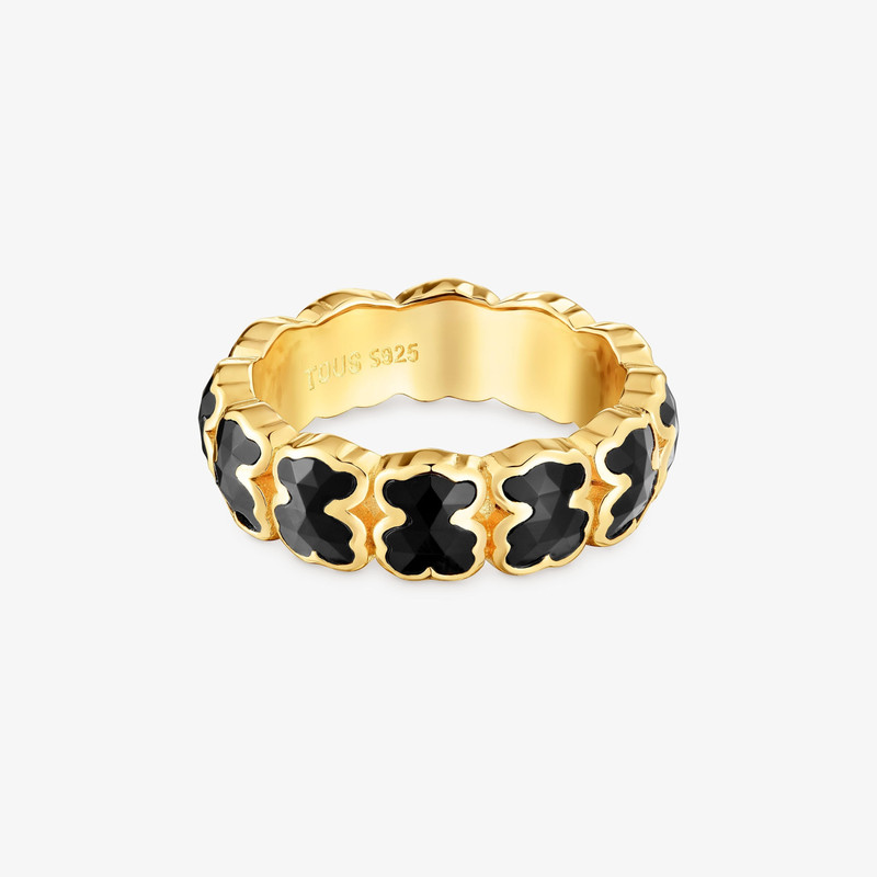 TOUS Medium 18K gold vermeil Ring with onyx bears TOUS Icon Color outlook