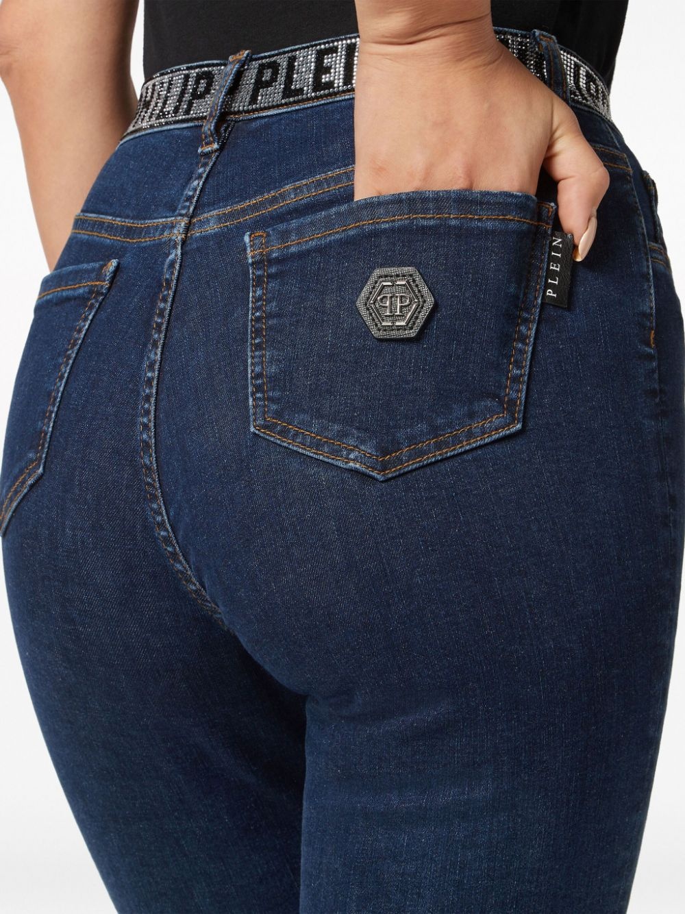 crystal-embellished high-waist jeans - 5