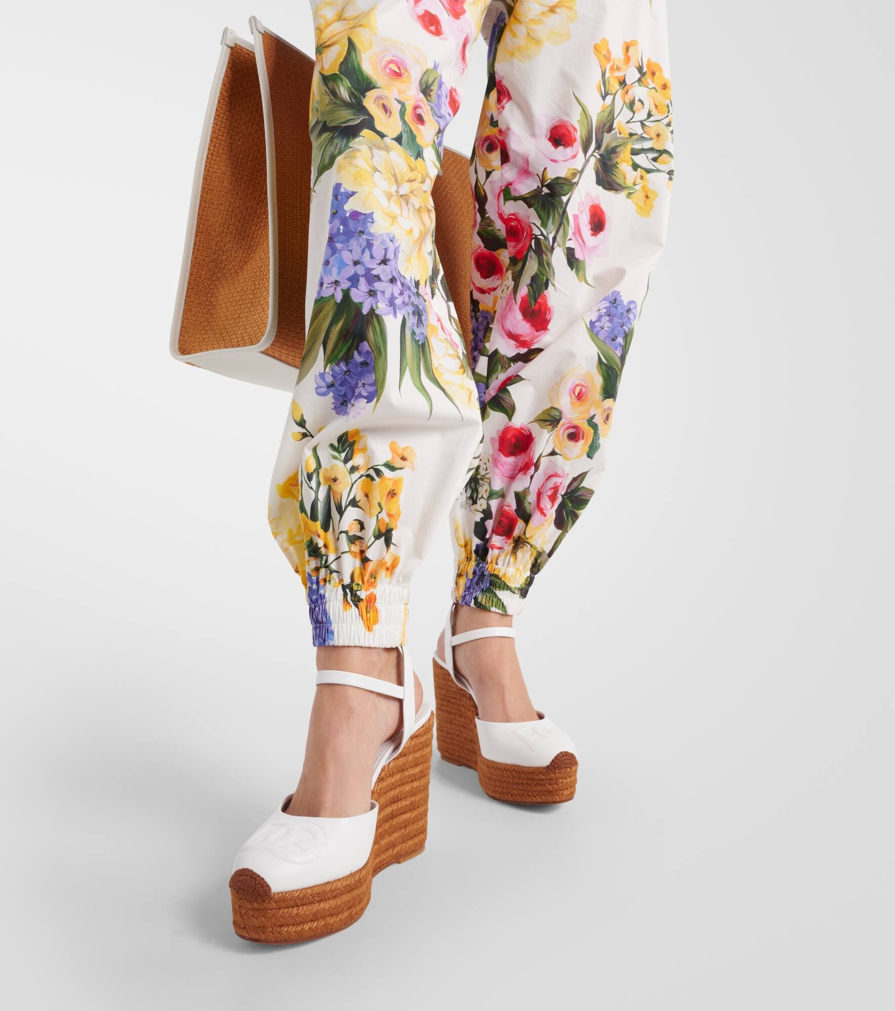 Floral cotton poplin tapered pants - 5