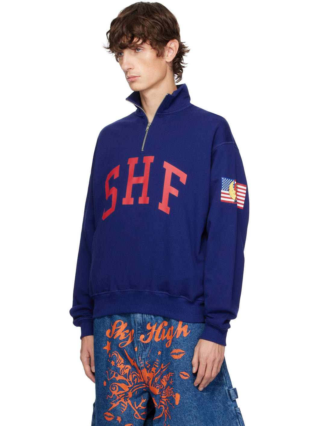 Blue 'SHF' Quarter Zip Sweater - 4