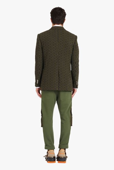 Khaki and black jacquard blazer with Balmain monogram - 3