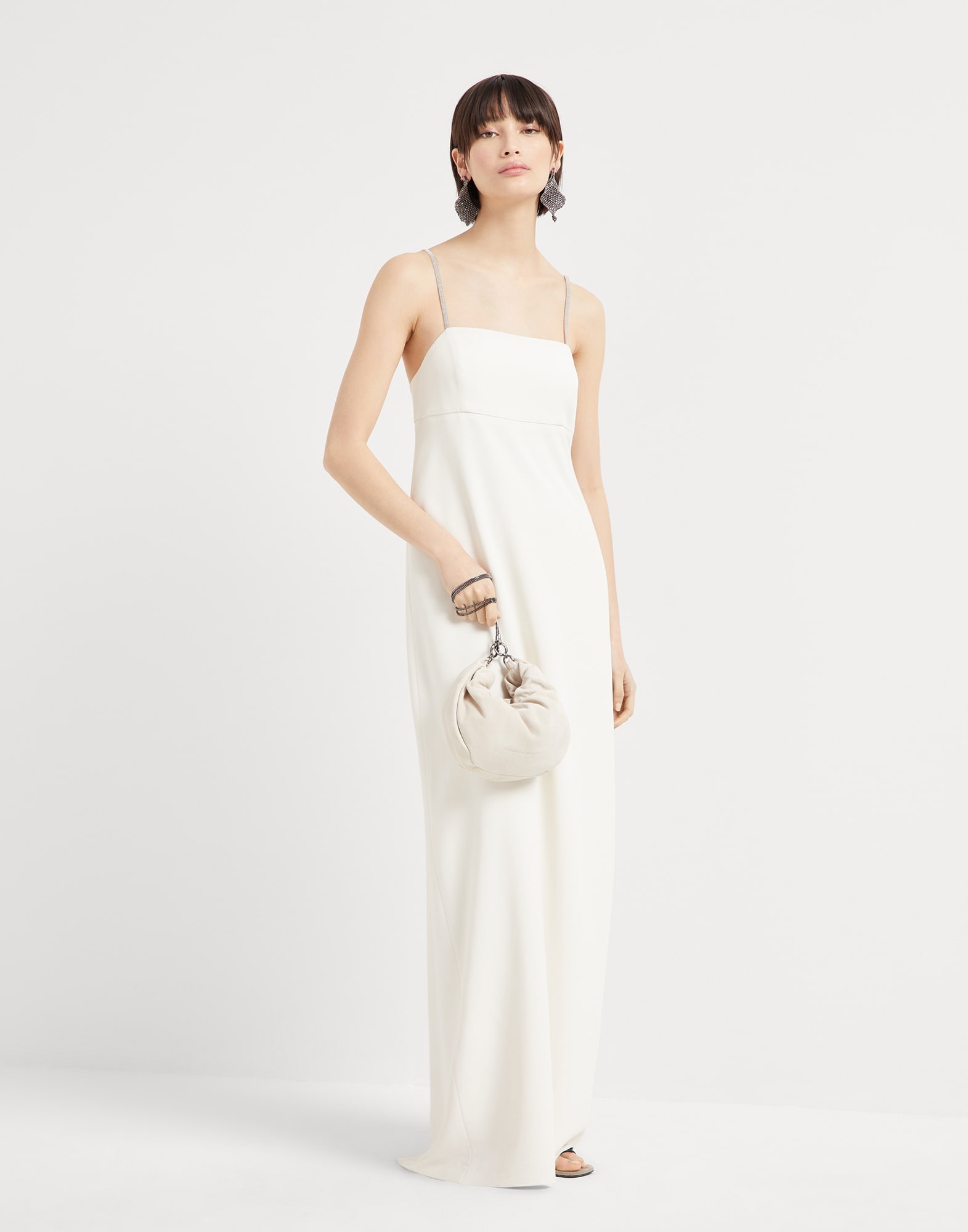 Silk and acetate crêpe cady square-neck dress with shiny straps - 5