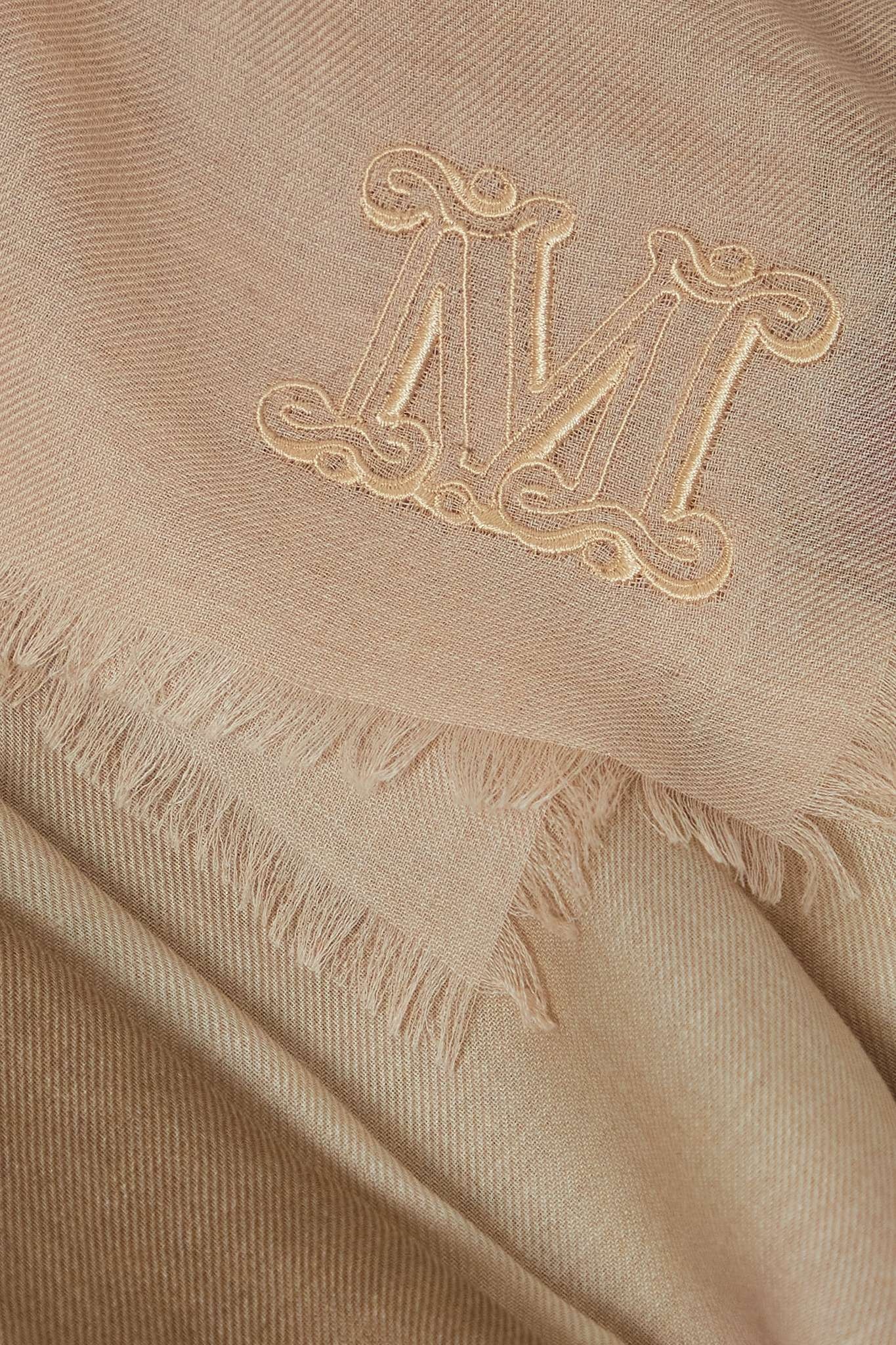 Frayed embroidered ombré cashmere and silk-blend scarf - 3