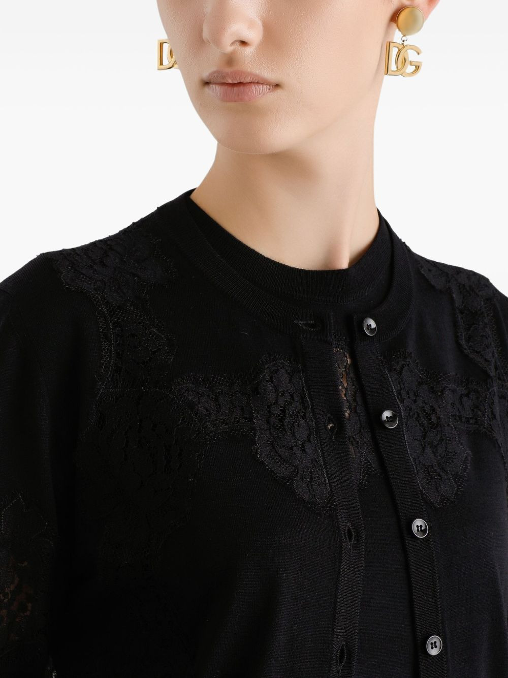 lace-panel cardigan - 5