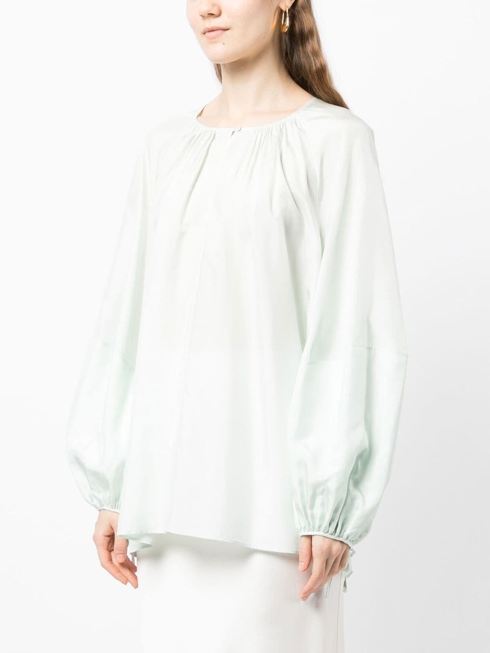 gathered-neck silk blouse - 3