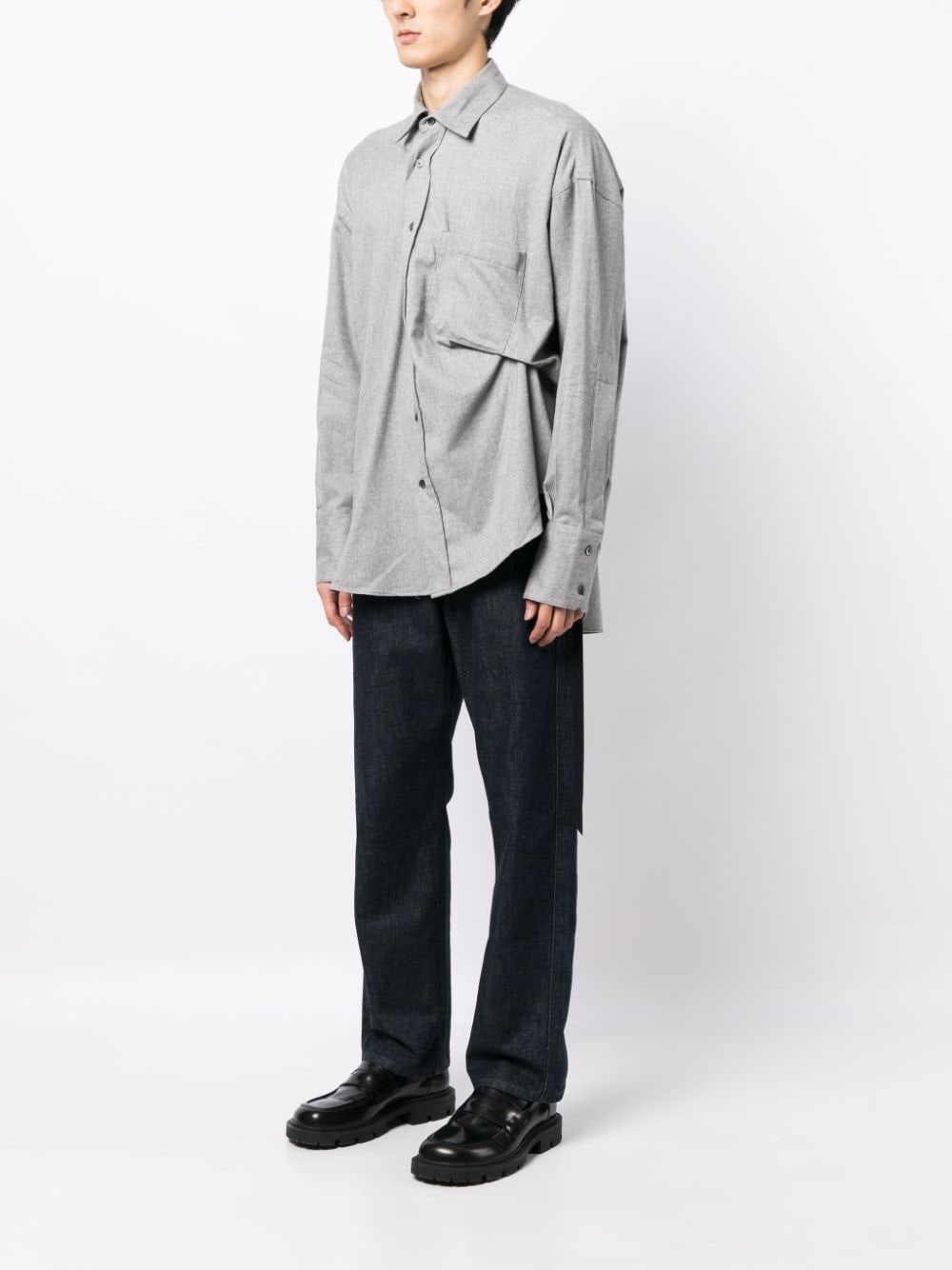 pleat-detail cotton shirt - 3
