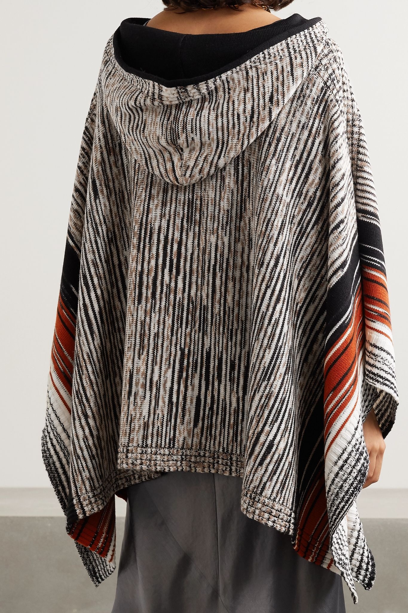 Hooded striped space-dyed wool poncho - 4