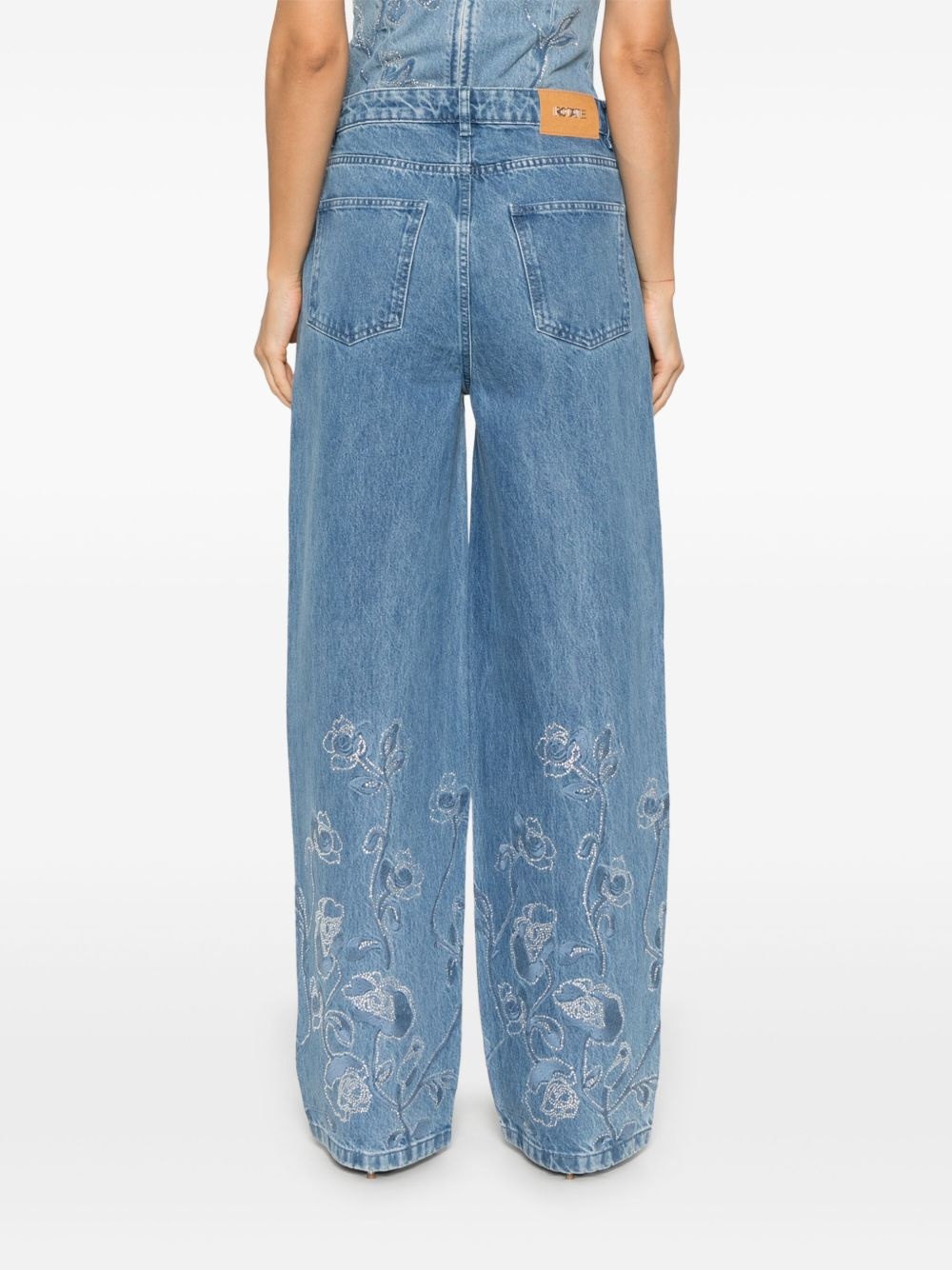 rhinestoned wide-leg jeans - 4
