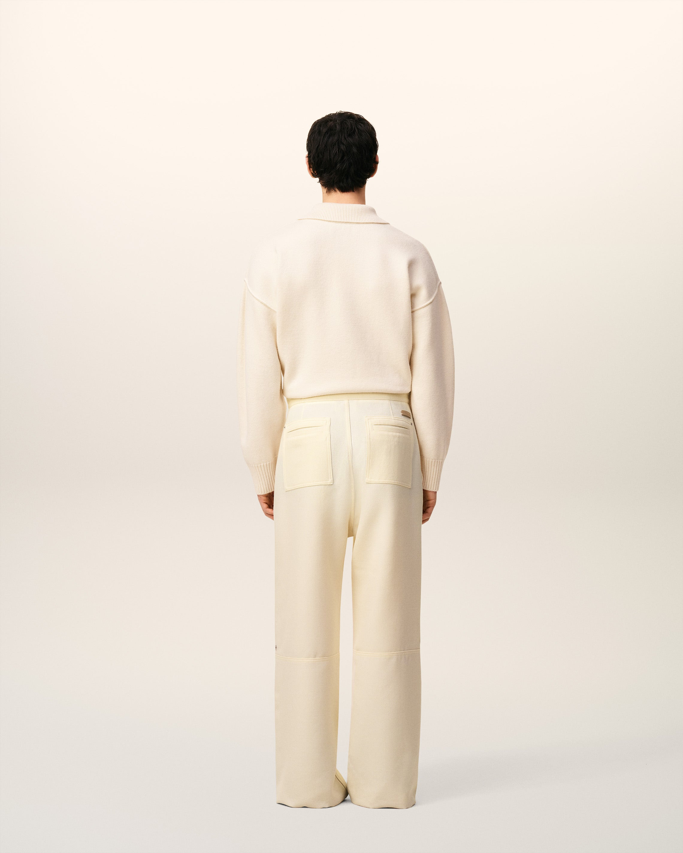 WHITE WOOL ZIPPED TROUSERS - 4