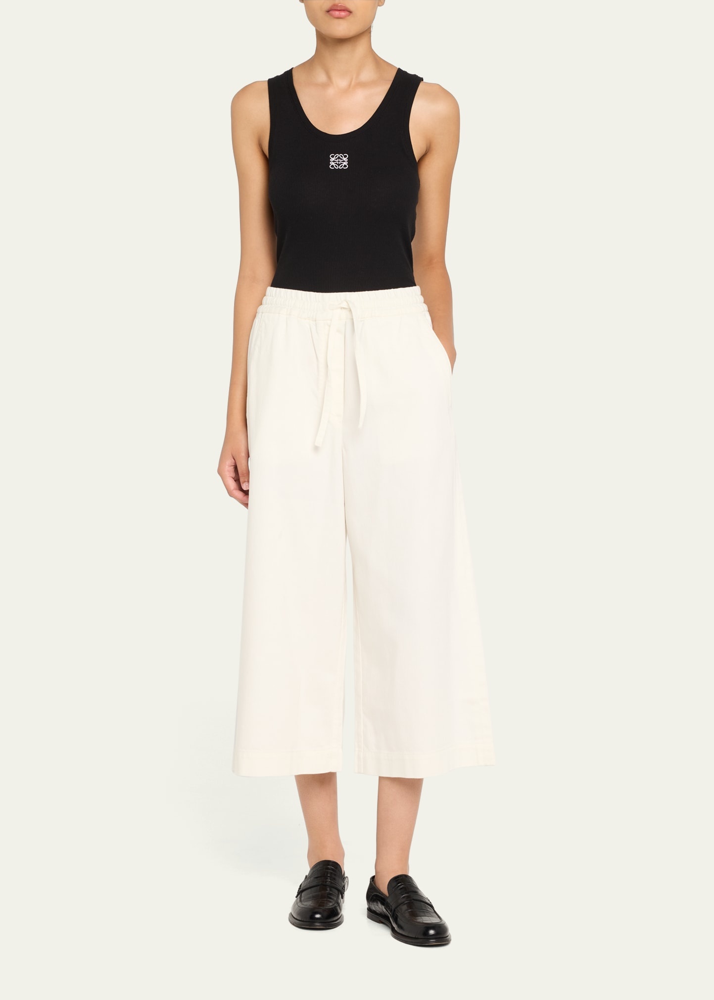 Anagram Drawstring Wide Leg Cropped Denim Trousers - 2
