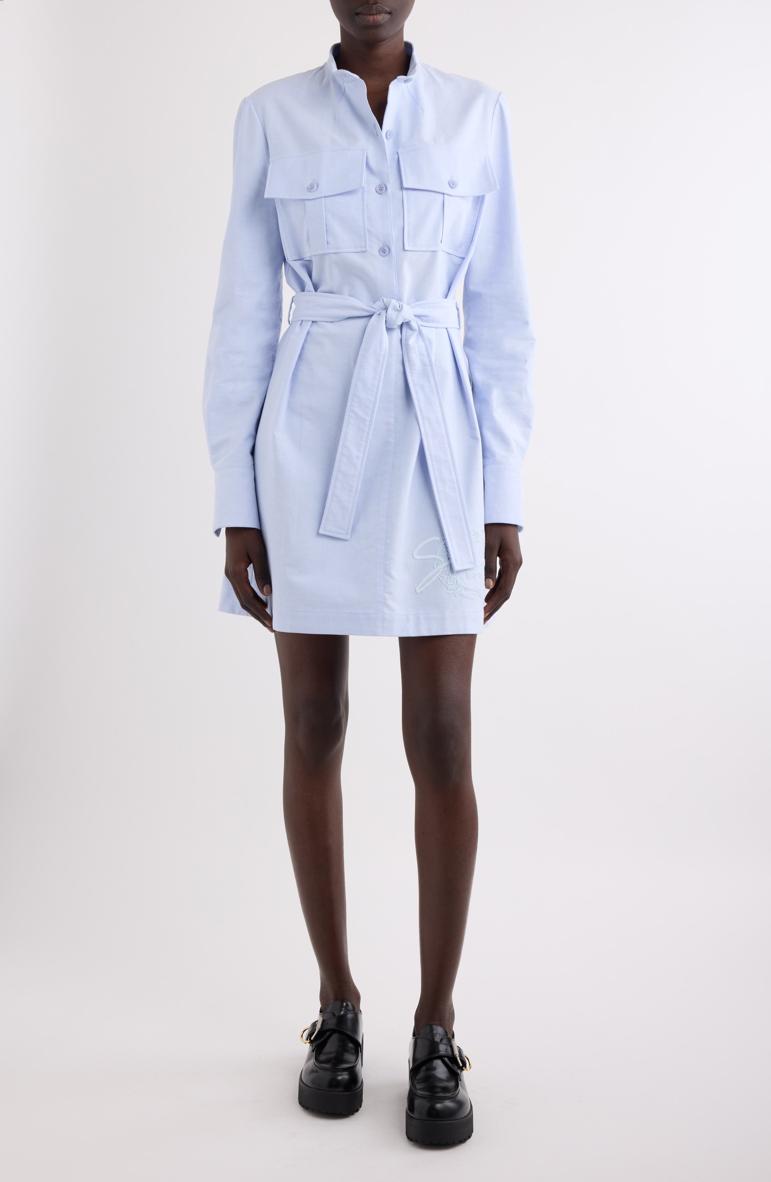 Givenchy Military Long Sleeve Cotton Oxford Mini Shirtdress in Baby Blue at Nordstrom - 7