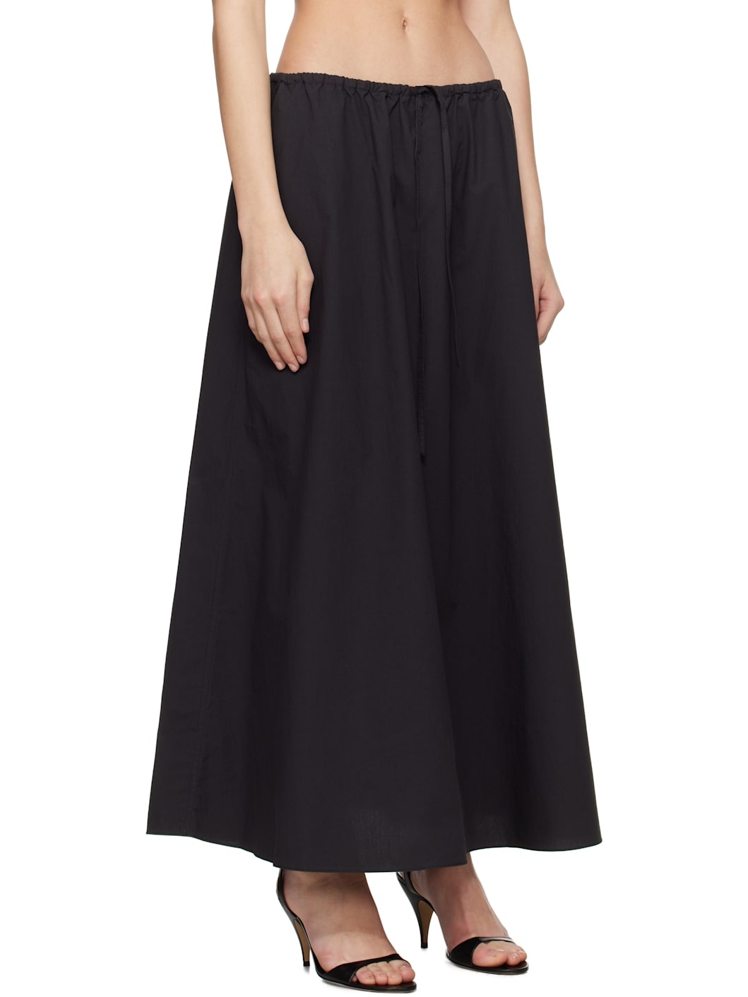 Black Drawcord Maxi Skirt - 2