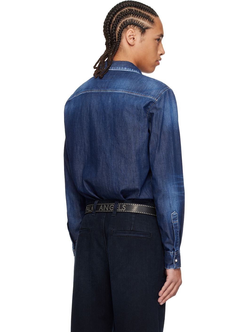Blue Dark Wash Tab Denim Shirt - 3