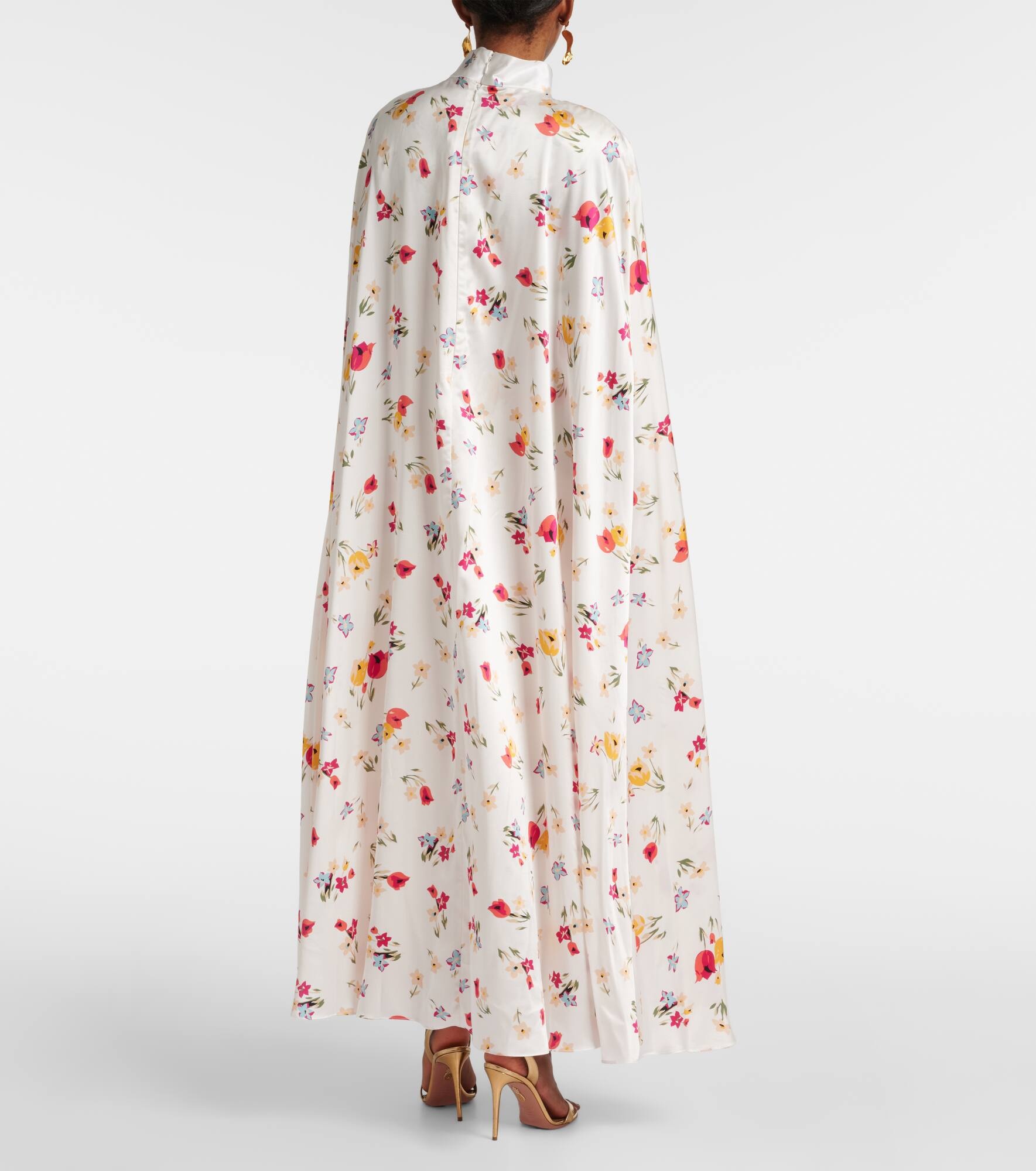 Floral caped silk maxi dress - 6