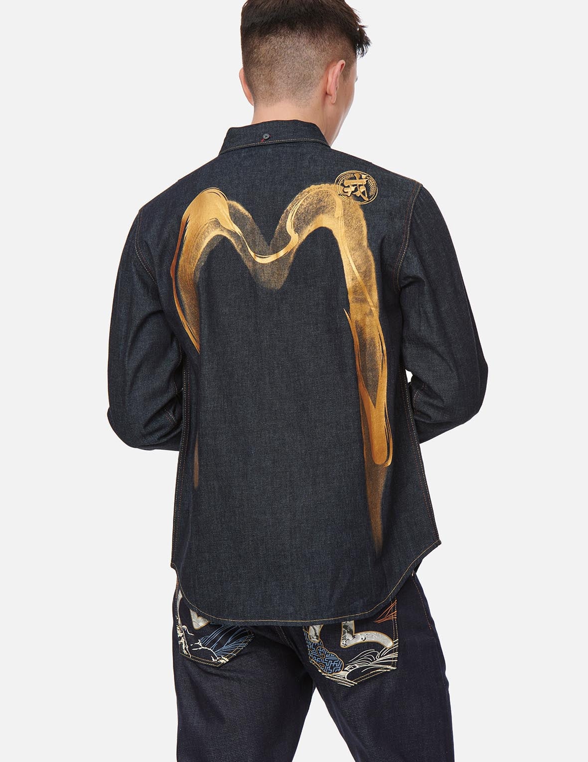 Calligraphy Daicock Foil-print Denim Shirt - 3